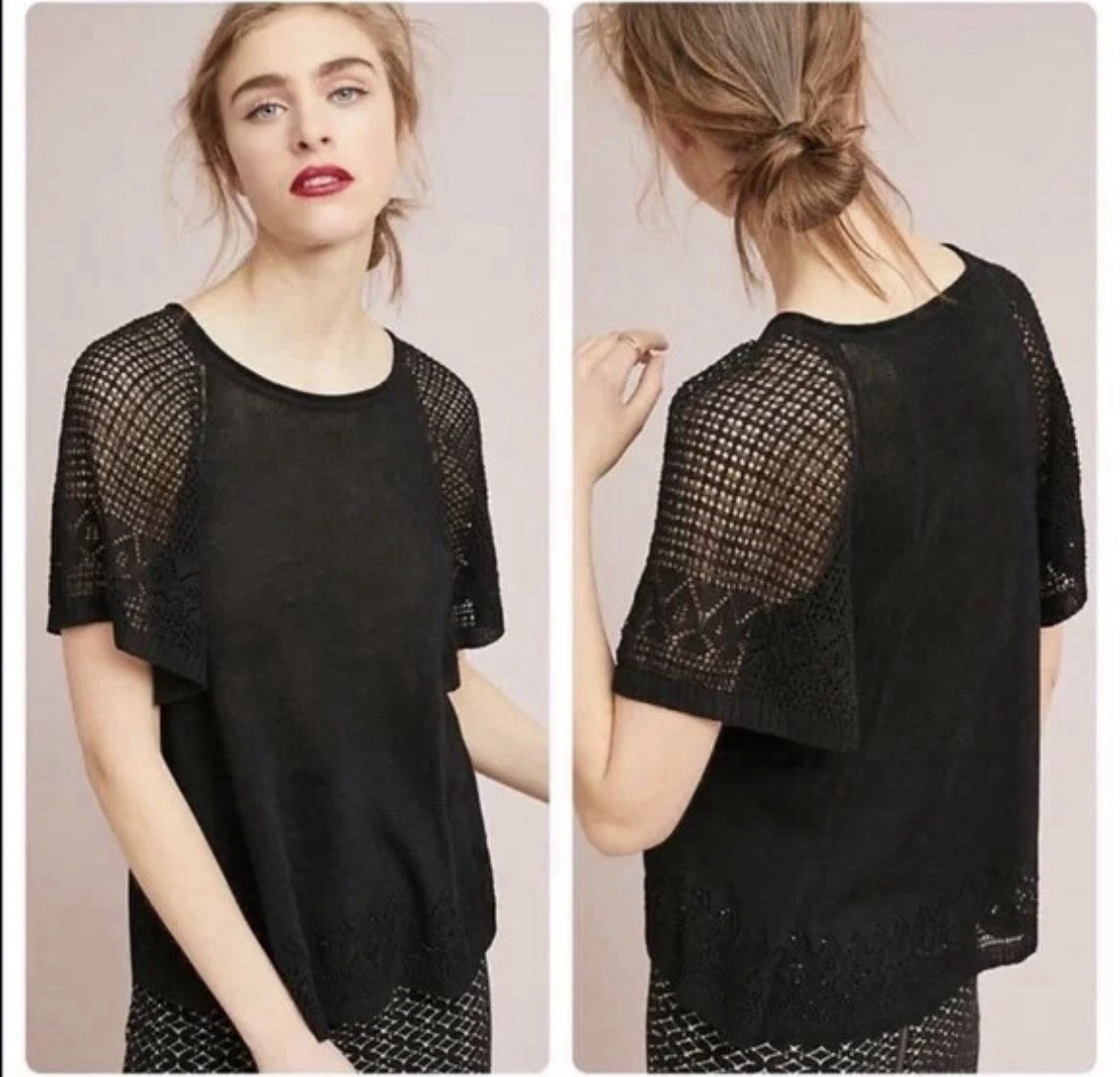 Meadow Rue By Anthropologie Linen Blend Boho Pointelle Sweater Open Knit Top S
