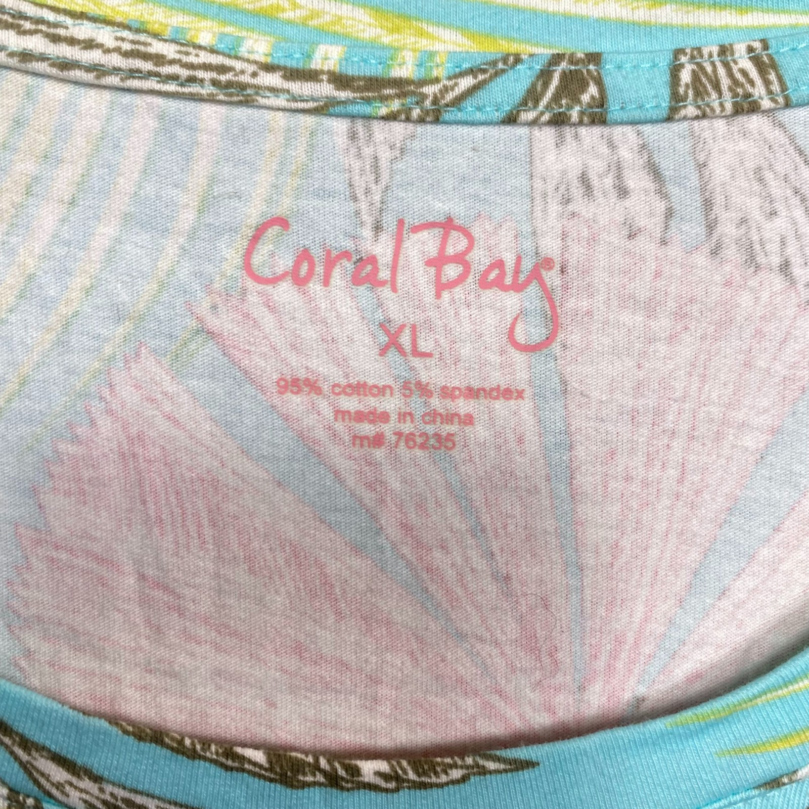 Coral Bay Women’s XL Palm Tee Sparkle Beaded Graphic Top Tropical