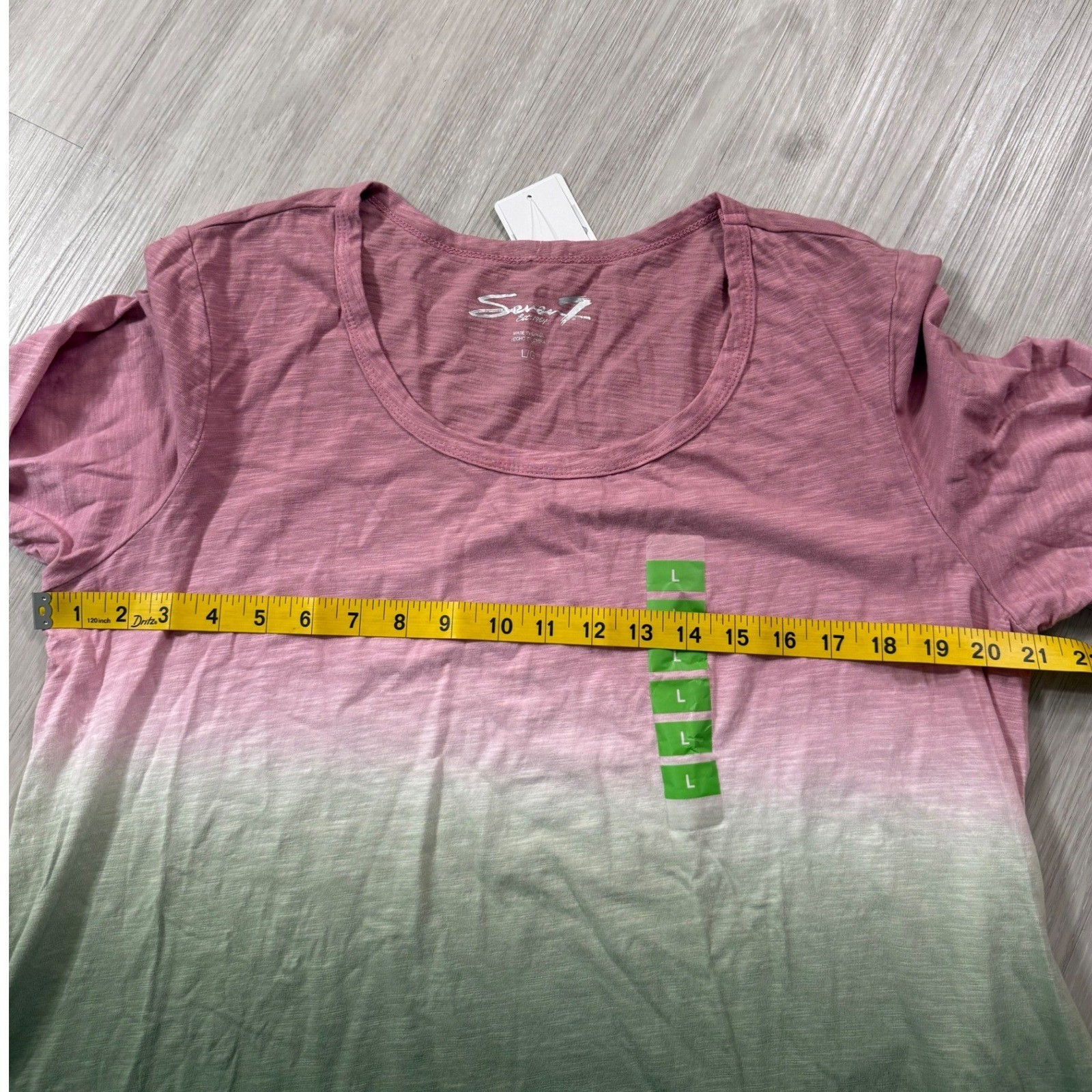 Seven7 Womens Dip Dye Tee Pink Olive Green Ombre Sharkbite Hem Top Size L NWT