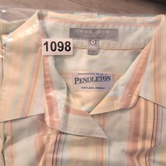 Pendleton Non-Iron Shaped Fit Cotton Striped Button Down Shirt Yellow Multi sz16