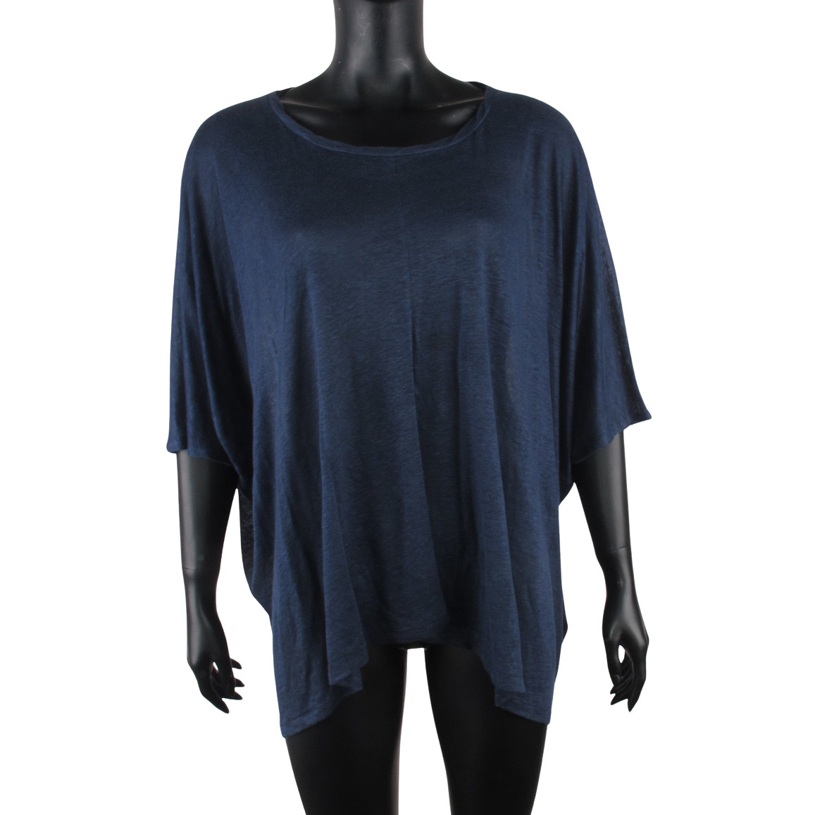 Acne Studios Zorah Linen Top XS Blue Oversized Sheer Batwing Half Sleeve Loose