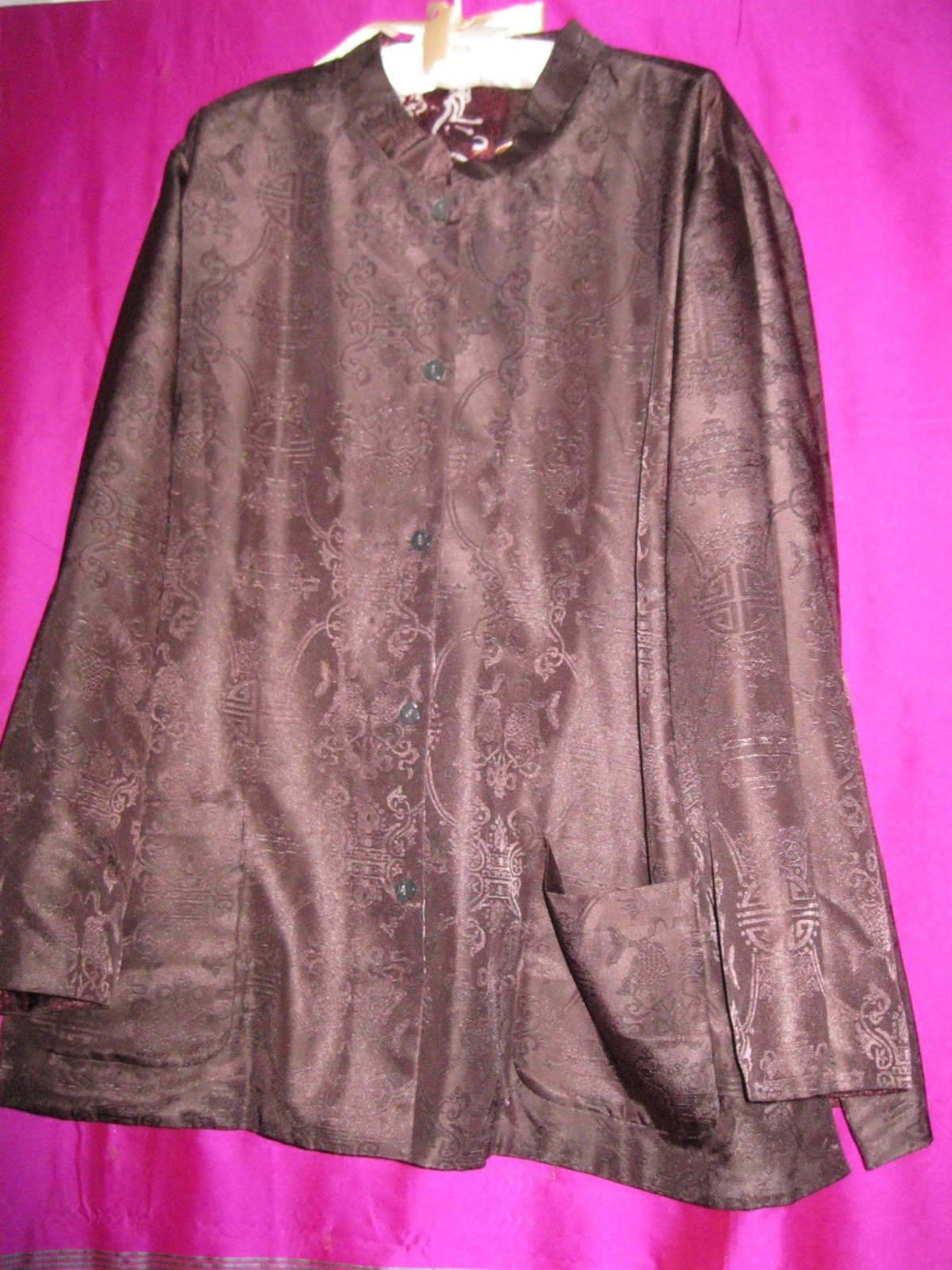 DK. BROWN, REVERSIBLE, L/S ASIAN STYLE JACKET, NEW, SZ. L/1X/2X/3X