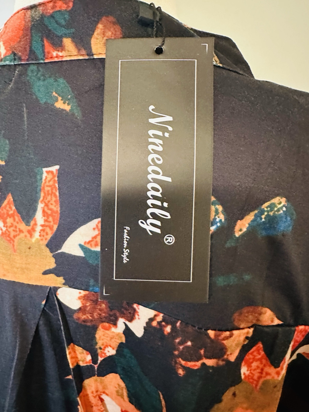 Nine Daily Women’s Top – Black With Orange Floral – 3/4 Sleeve – Zip Accent -NWT