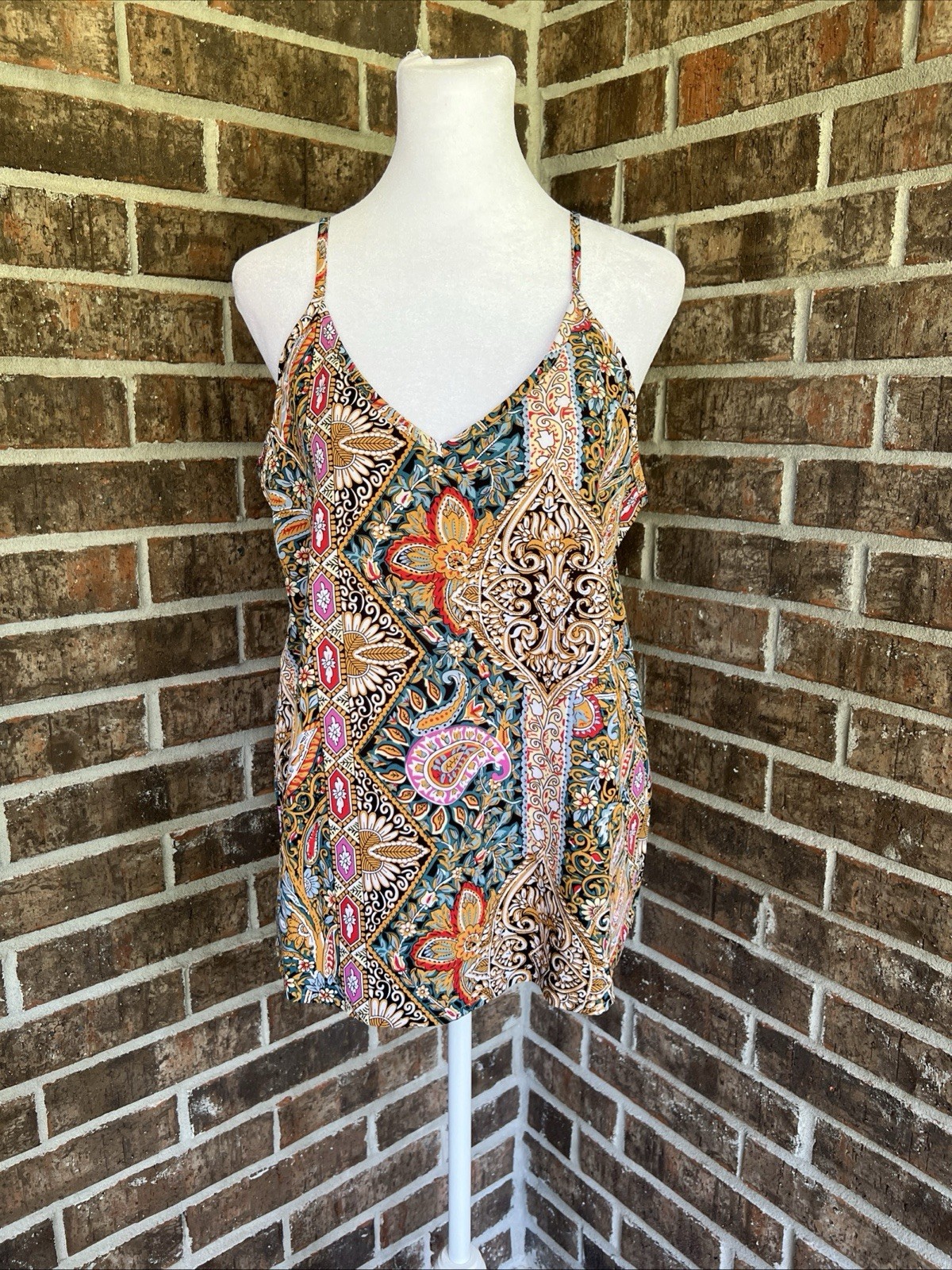 Emery Rose Boho Paisley Cami Tank Lightweight Festival Scarf Print Flowy S NWT