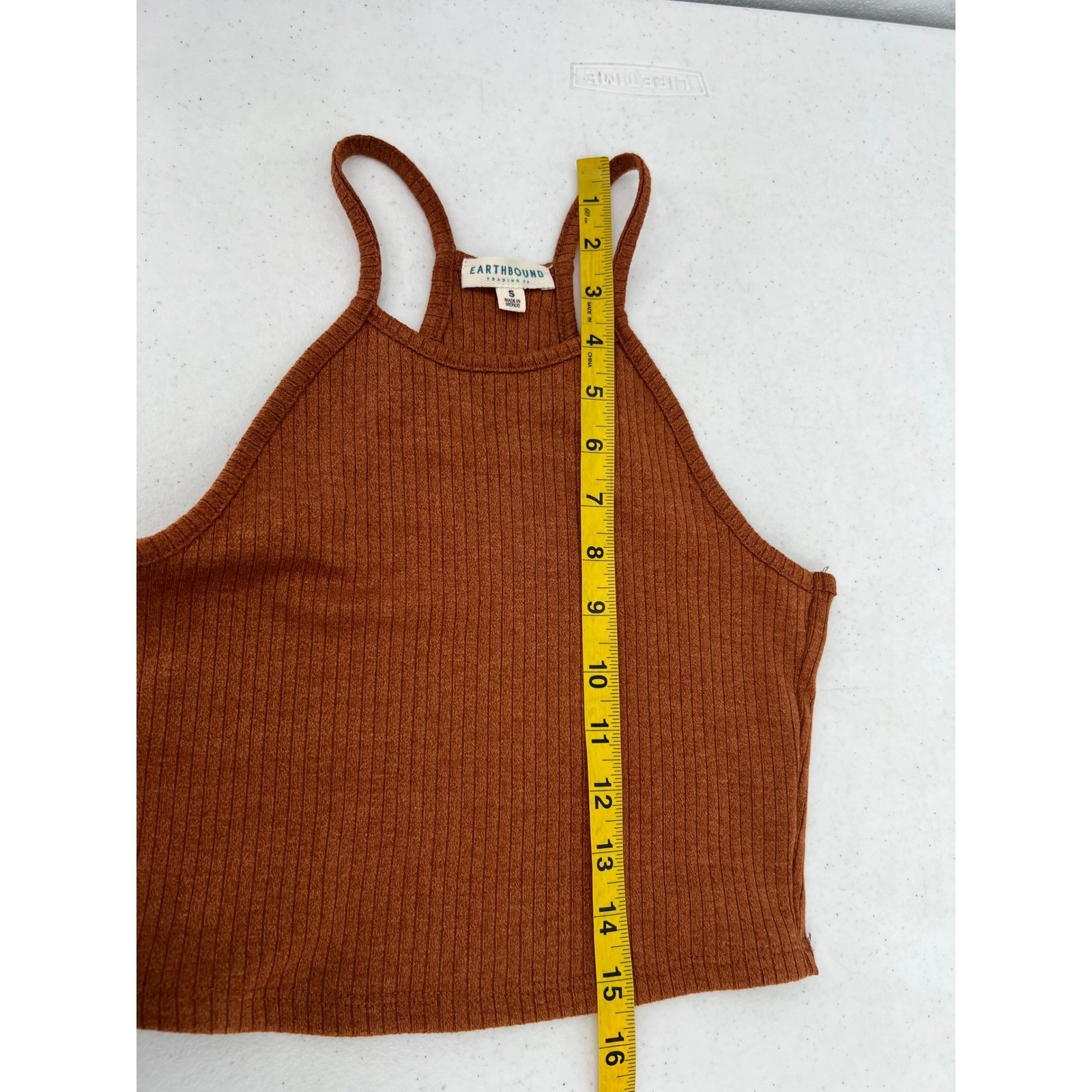 Earthbound Trading Co Womens Rust Brown Ribbed High Neck Halter Tank Top Small