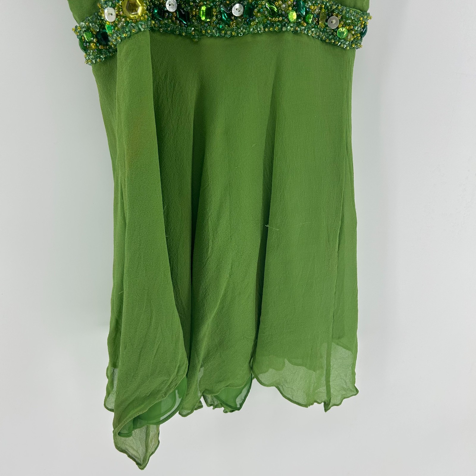 Sue Wong Nocturne Beaded Silk Top Womens XS Vintage Green Y2K Fairy Goddess Tank