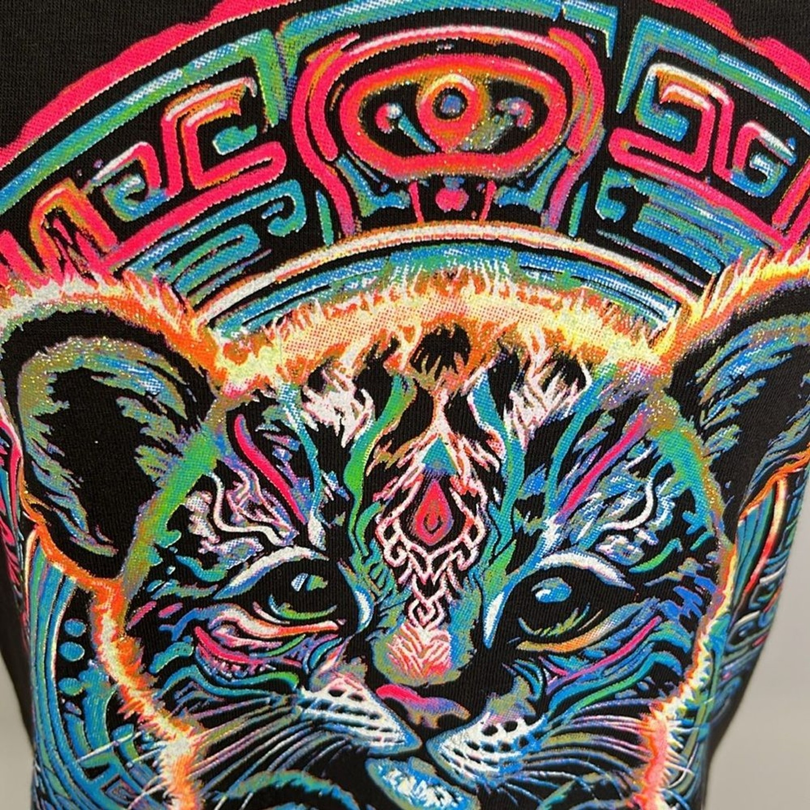 Black jaguar glitter Aztec jungle graphic tee M| trippy psychedelic rave casual