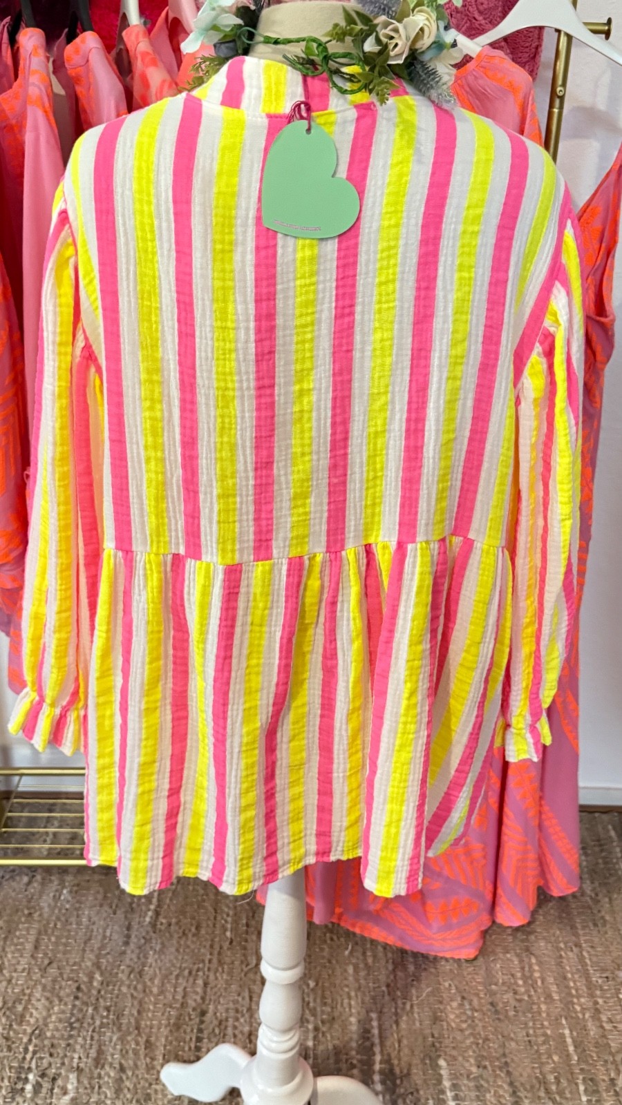 Shirt blouse muslin white yellow pink stripes up to size 42