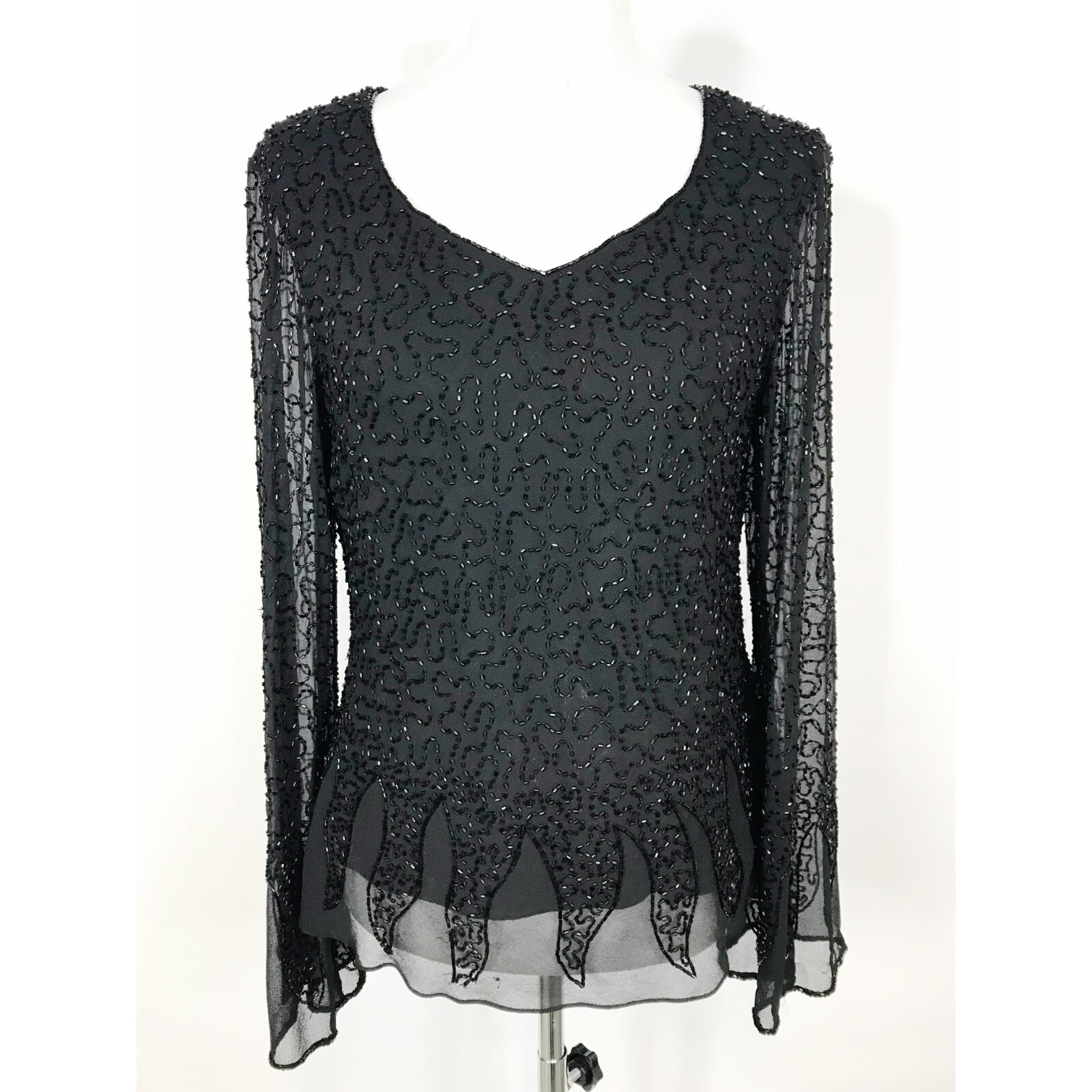 Dress Barn Top Womens Extra Large Black Beaded Bell Sleeve Slim Fairy Whimsigoth