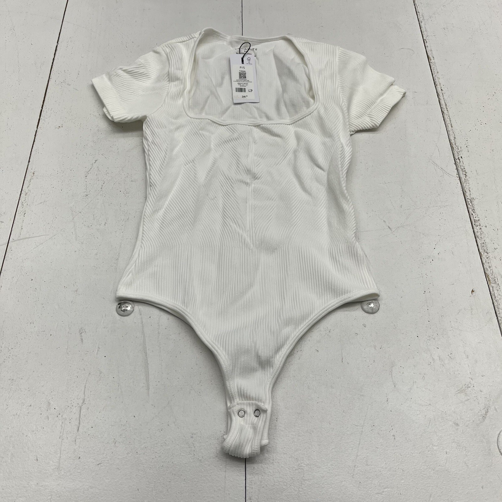 Dynamite White Seamless Short Sleeve Square Neck Bodysuit Womens Size Small NEW