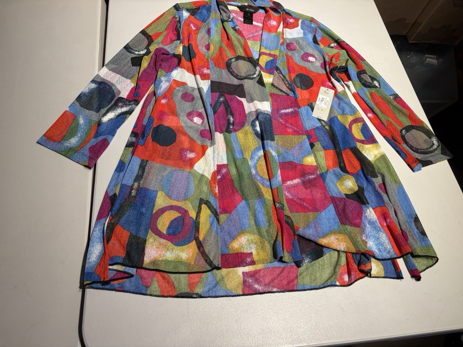 New Ali Miles Top Medium Geometric Artsy Sweater Printed Onion Knit Jacket Poly