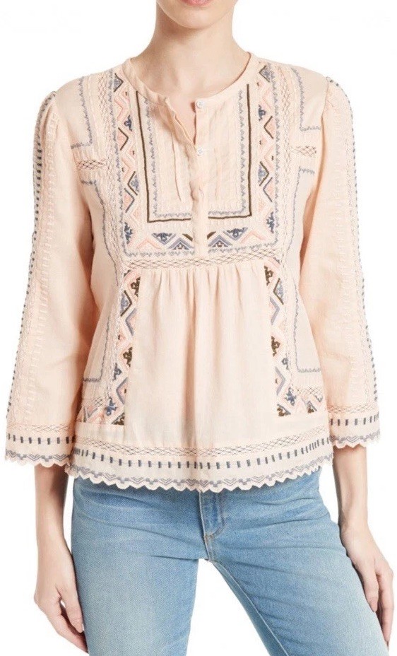 Rebecca Taylor size 10 Esme ballet combo cotton embroidered boho top