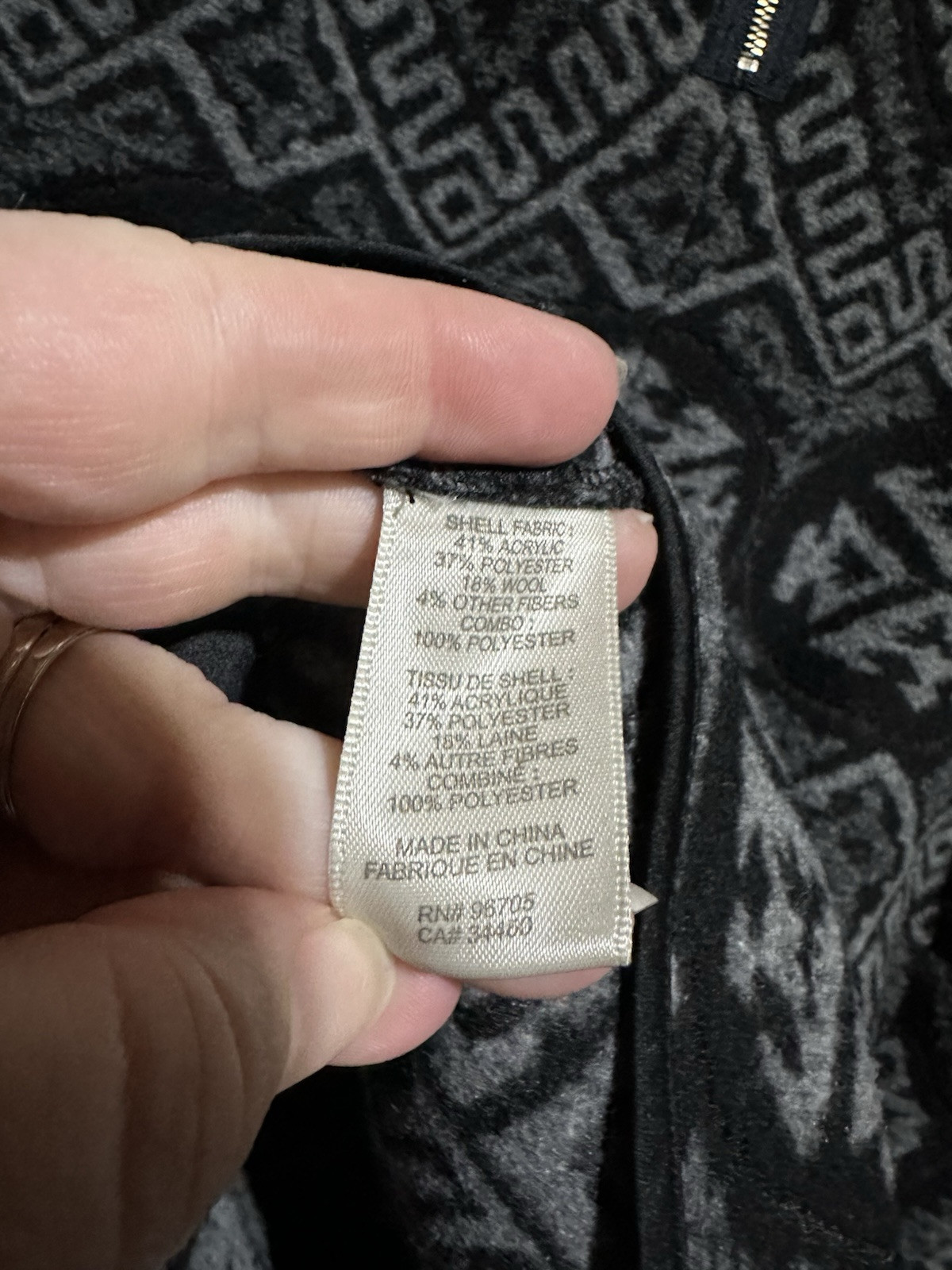 Rebecca Taylor Wool Blend Black Gray Zip Top Sweater Aztec Southwest Argyle Sz 2