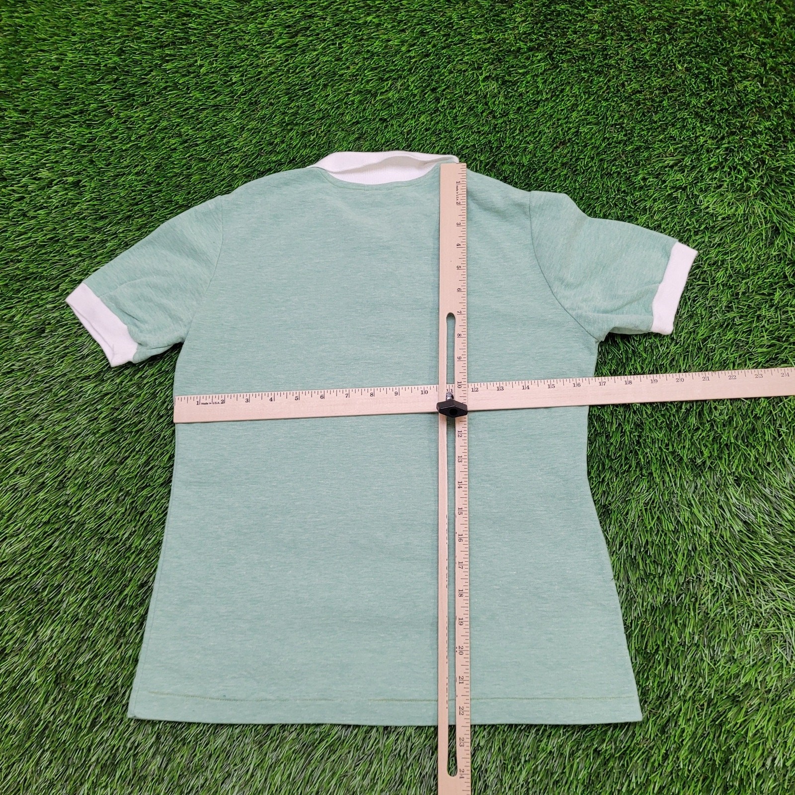 Vintage 80s Maggiore Polo Shirt Womens XS/S 17×23 Pastel Mint Green White