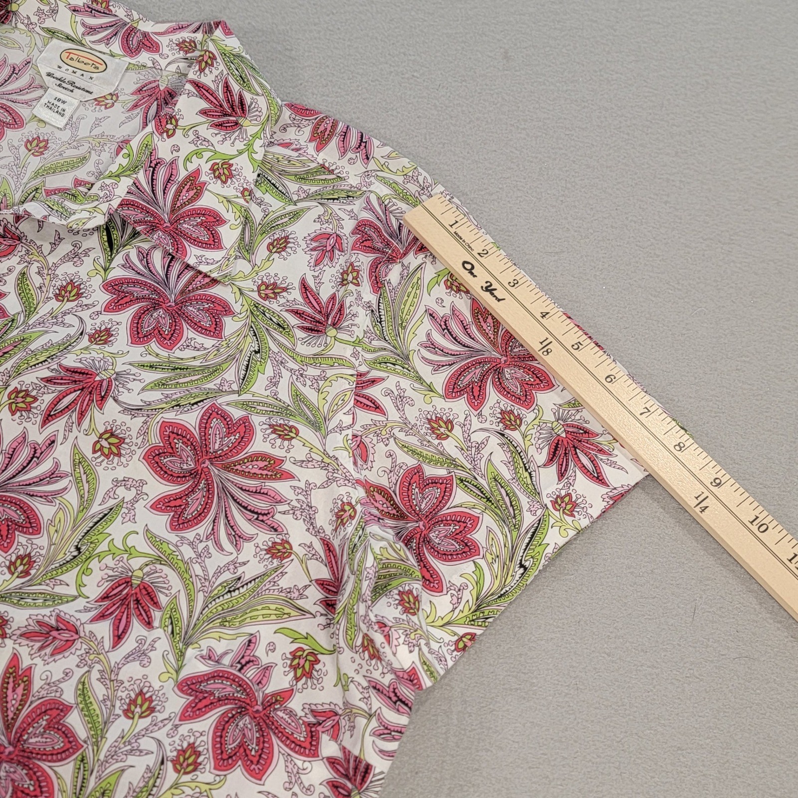 Talbots Floral Button Front Shirt Wrinkle Resistant Stretch Pink Women’s 18W