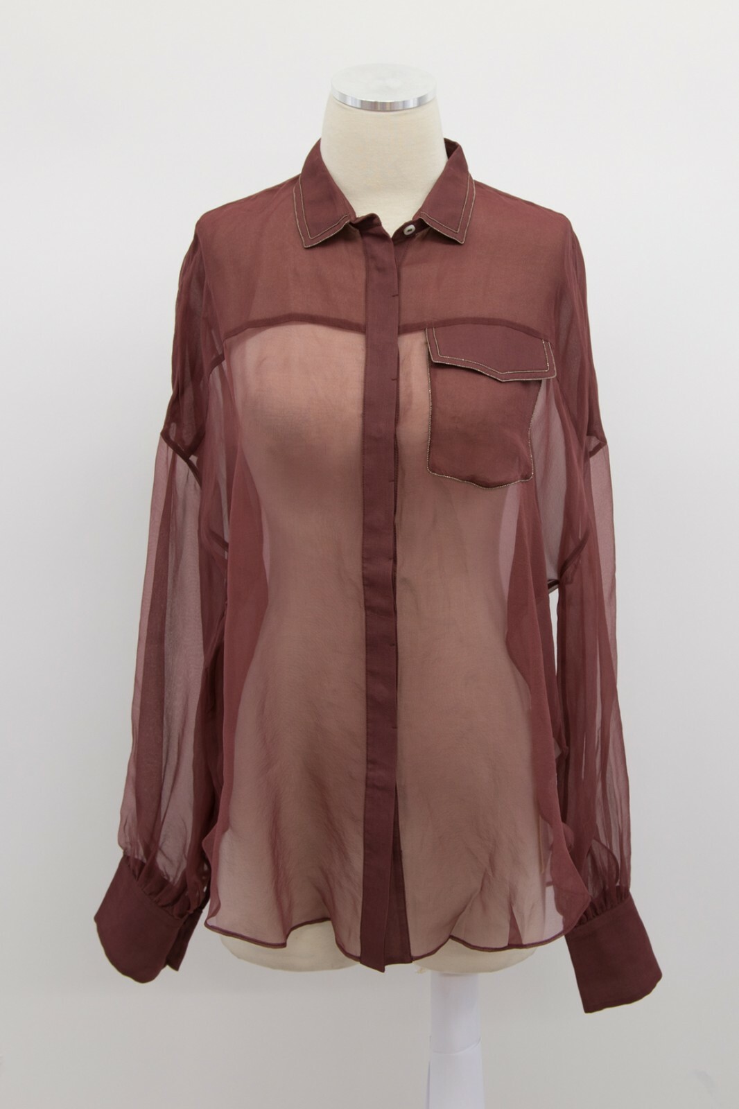 NWT$1745 Brunello Cucinelli Women 100% Silk Organza Dress Shirt W/Beading M A191