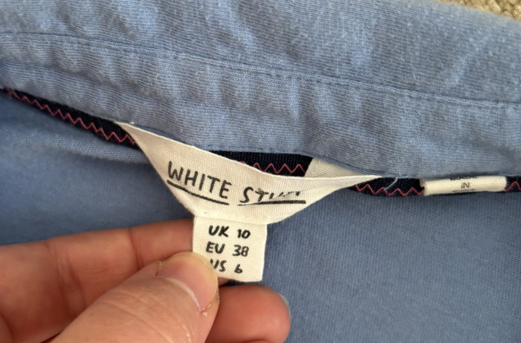 FAB White Stuff Blue Multi Embroidered Star Jersey Annie Blouse Top Size 10 VGC