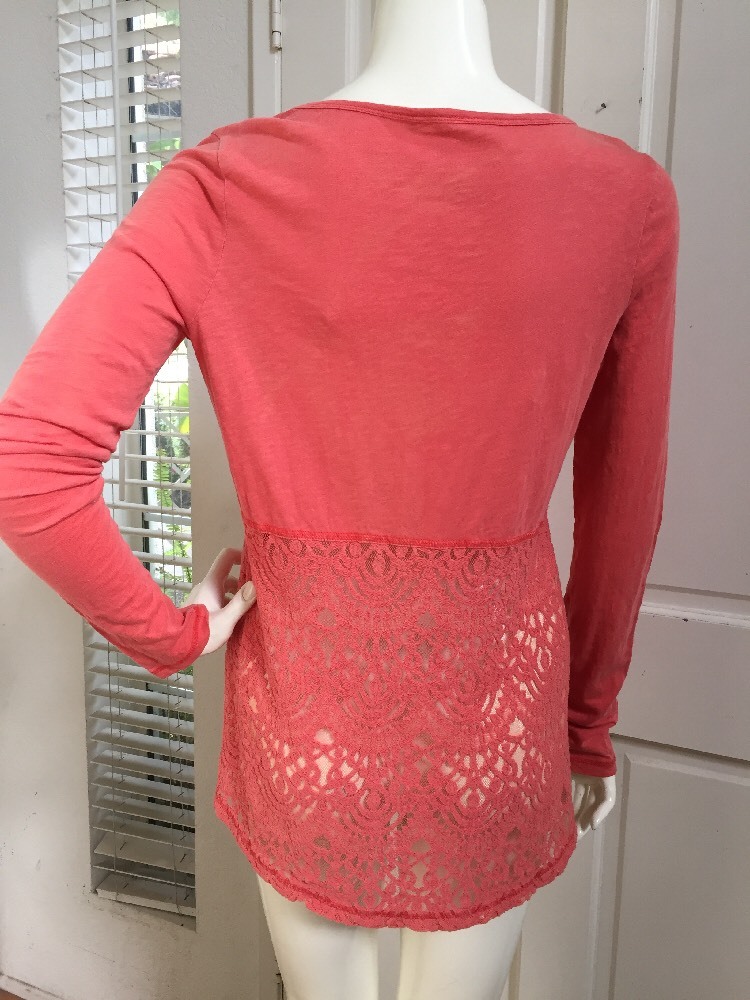 Others Follow NEW Coral Heathered Vintage Wash A-Line Cotton Top w/ Lace Back S