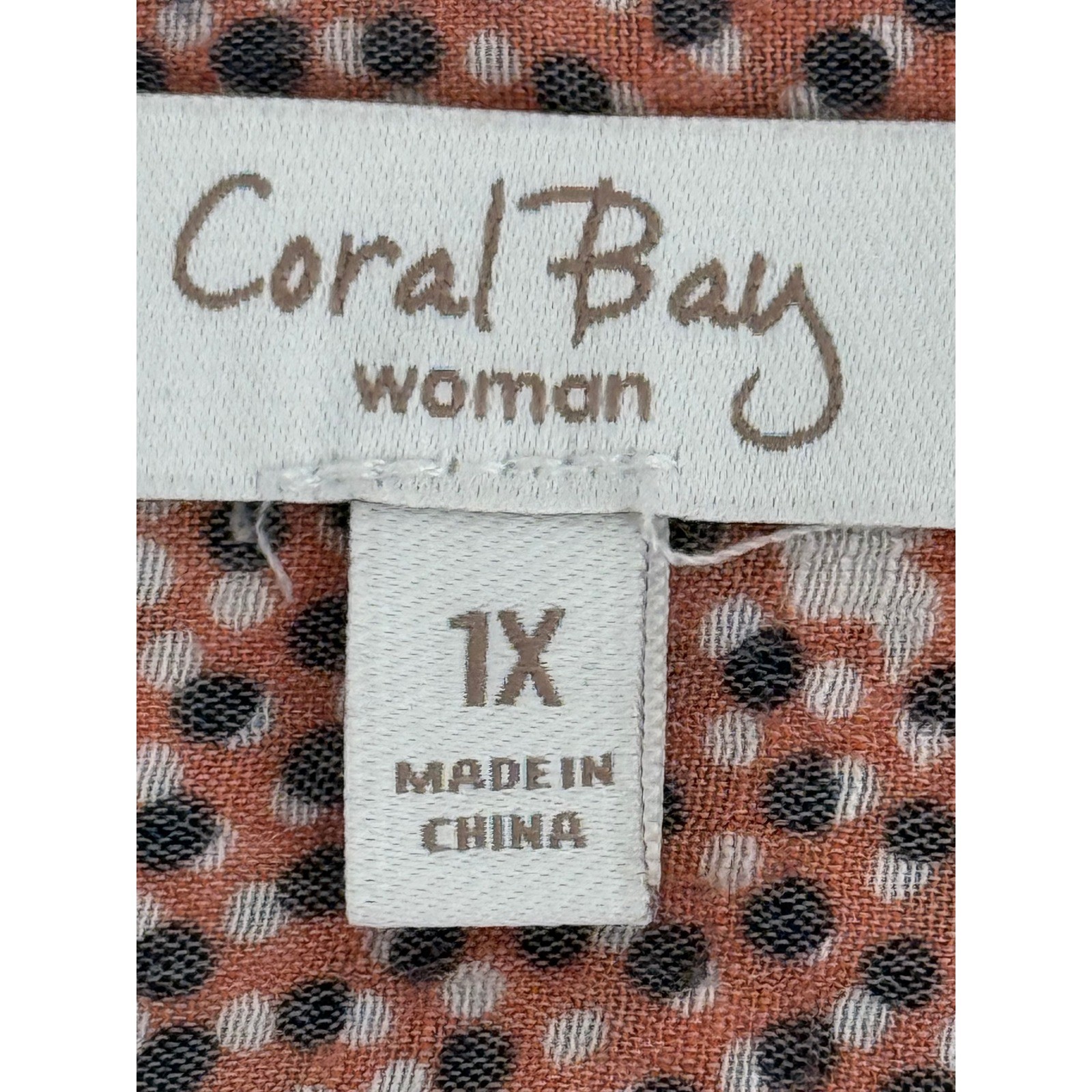 Coral Bay Woman Terracotta Floral Roll Tab Sleeve V-Neck Blouse Plus Sz 1X