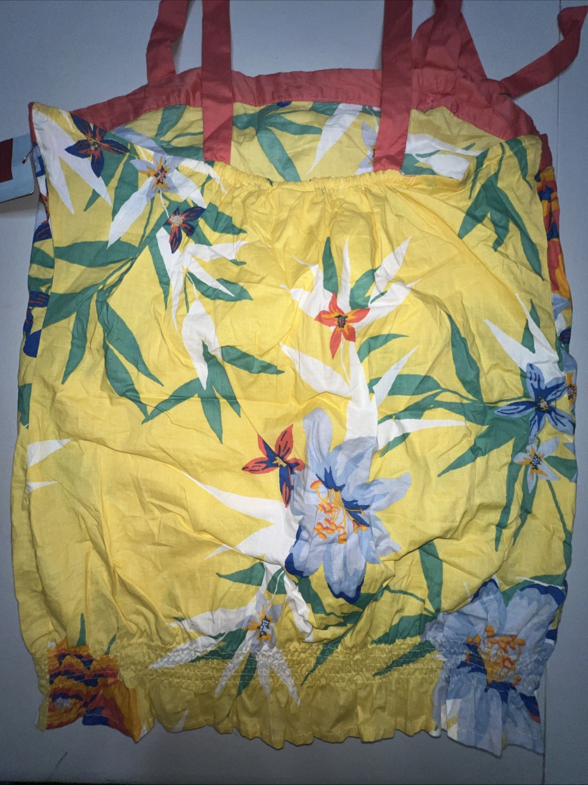 NEW Mossimo Tank Top XL Yellow Floral Print Elastic Waist Sleeveless Straps NWT