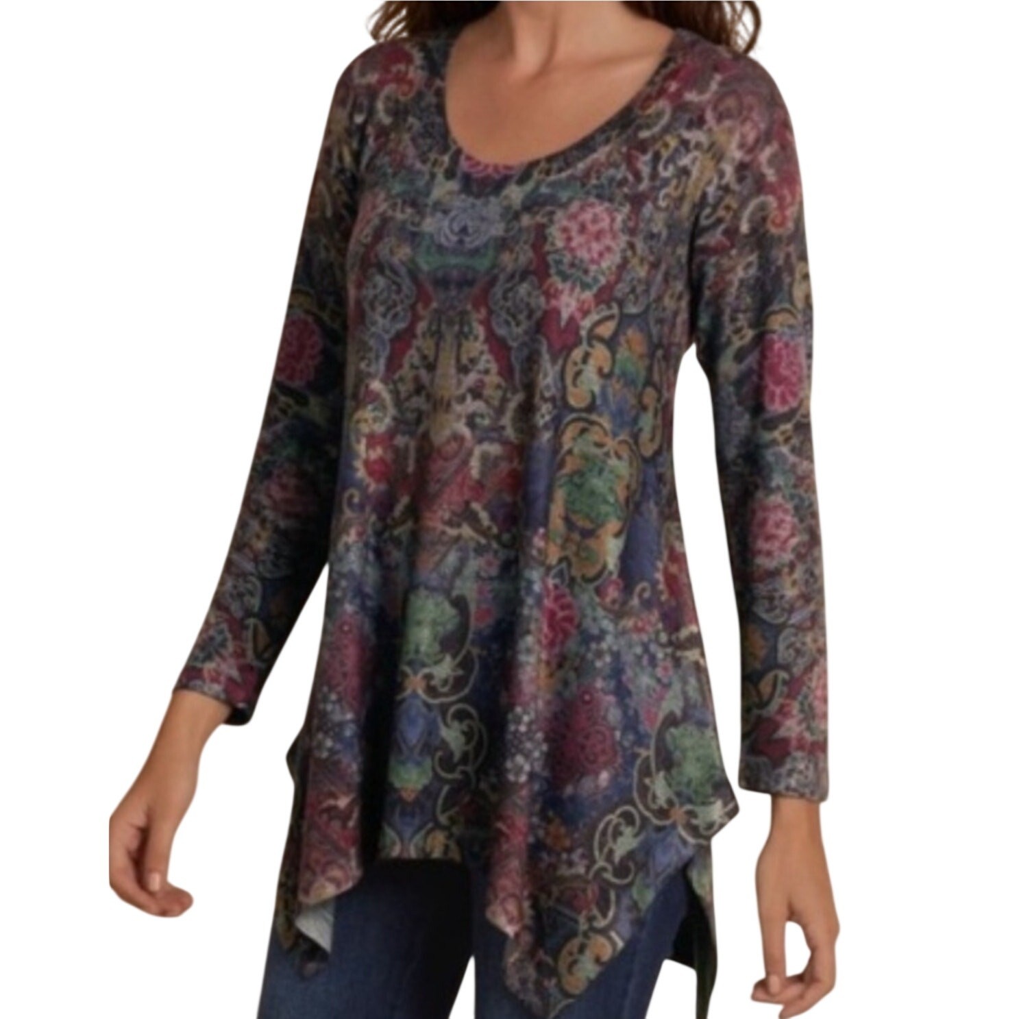 Soft Surroundings Paisley Blast Tunic Womens Size Medium Asymmetrical Casual