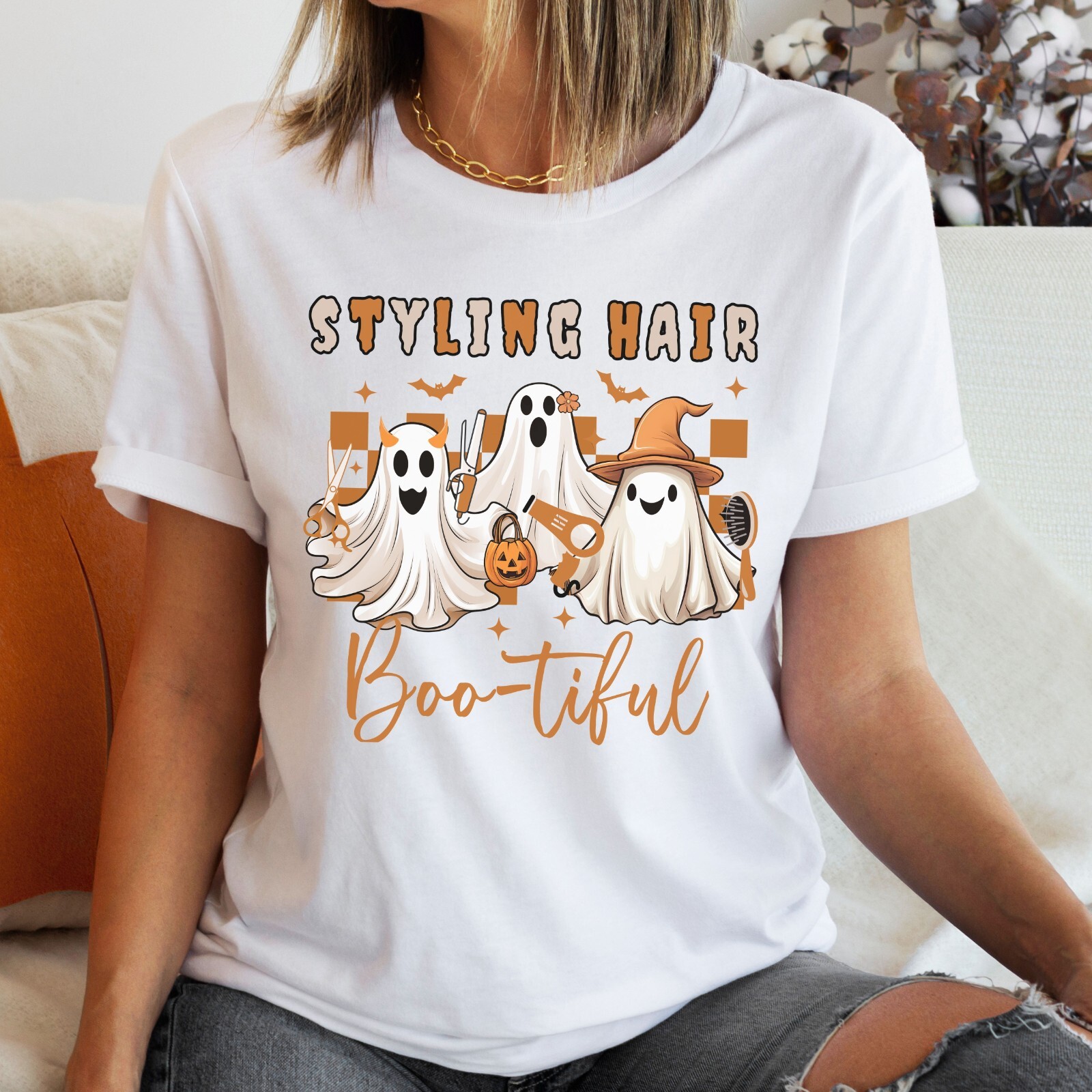 Hair Stylist Hairdresser Halloween Ghost Short Sleeve T-Shirt S M L XL 2XL 3XL