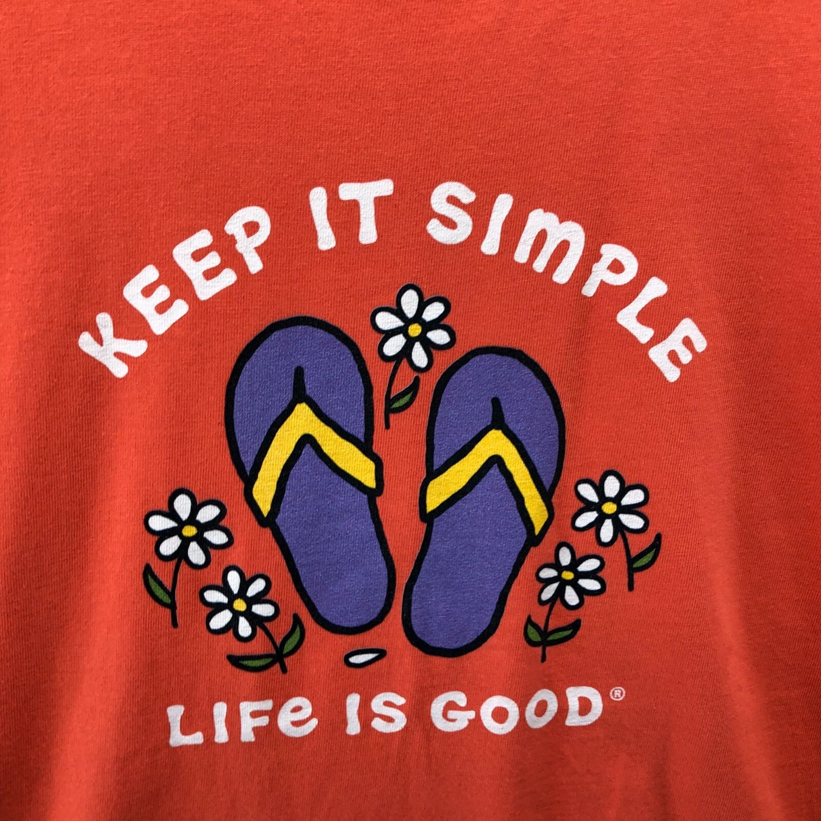 Life Is Good Crusher T Shirt Womens M Keep It Simple Summer Sandal Orange