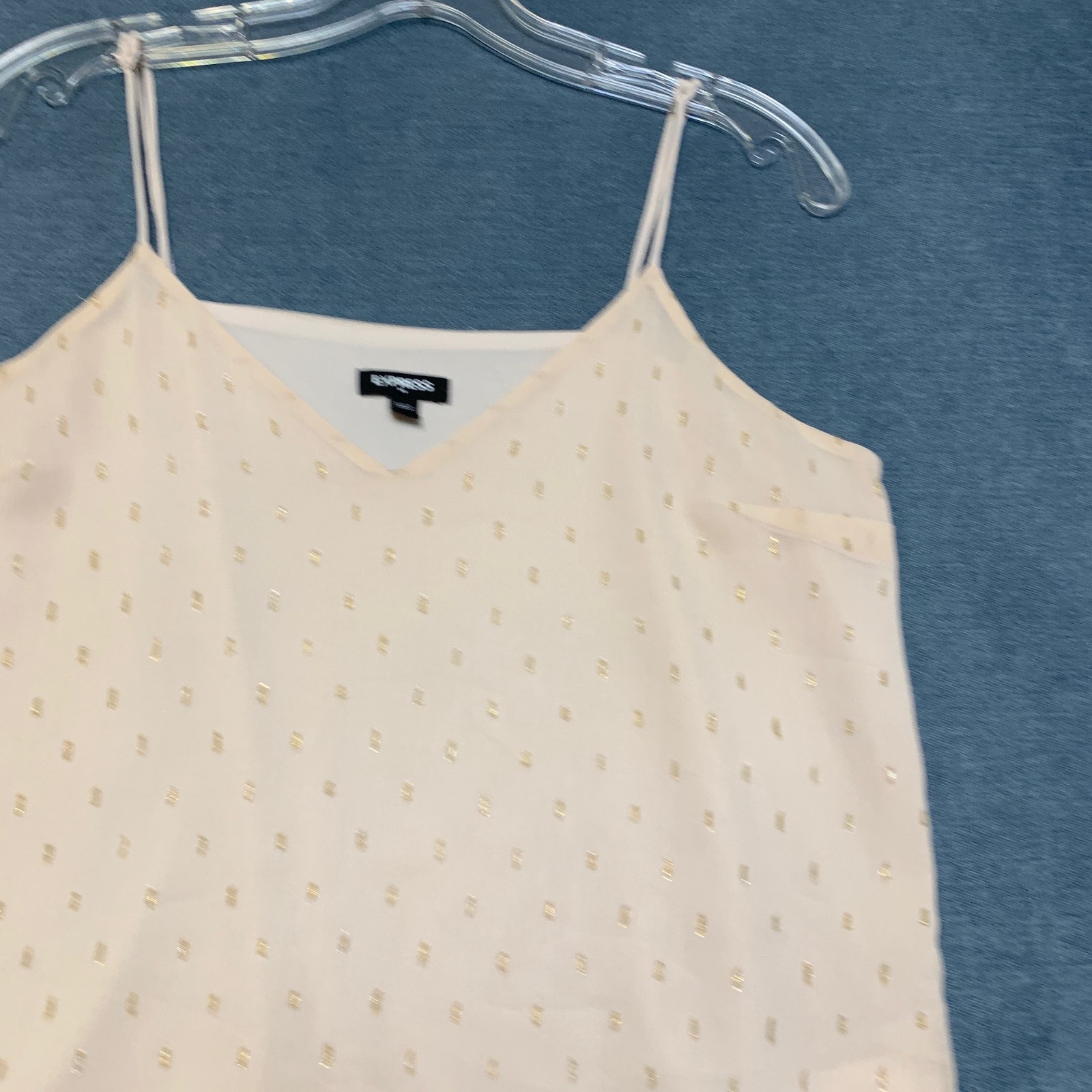 Express Camisole Top Women’s M Beige Casual Swiss Dot Adjustable Strap V Neck
