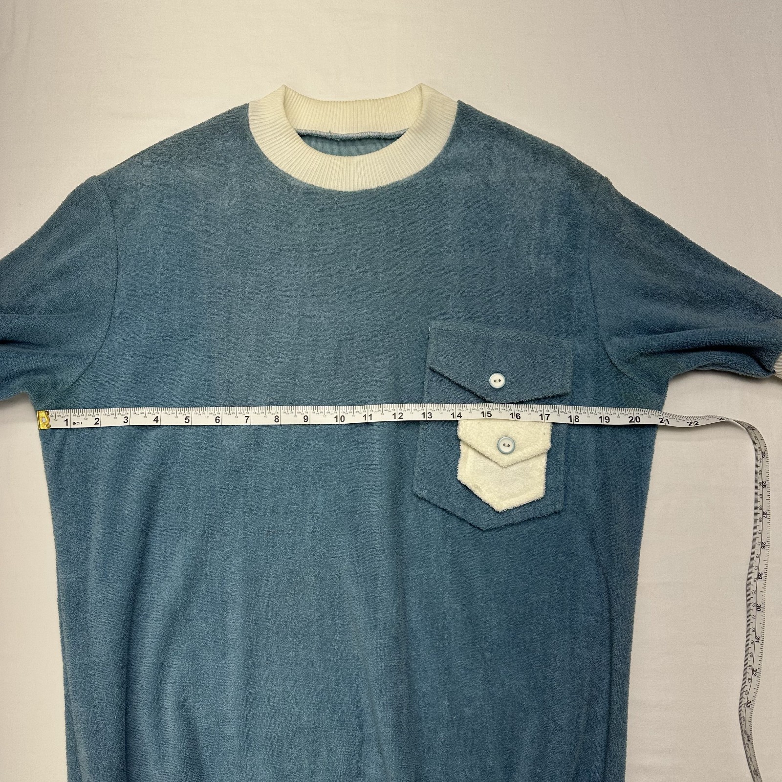 VTG 70s Womens Terry Cloth Polo Shirt Ribbed Collar Cuffs & Hem Pockets – Size L