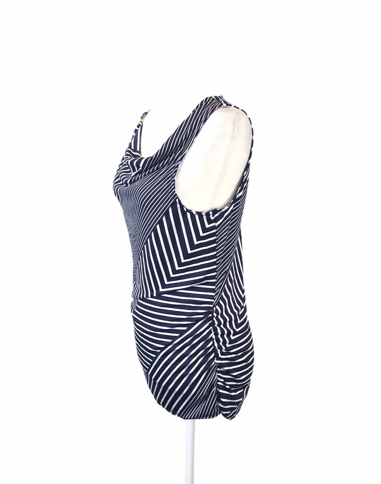 Robert Louis Womens Size M Stripe Blue White Sleeveless Top Drape Neckline EUC