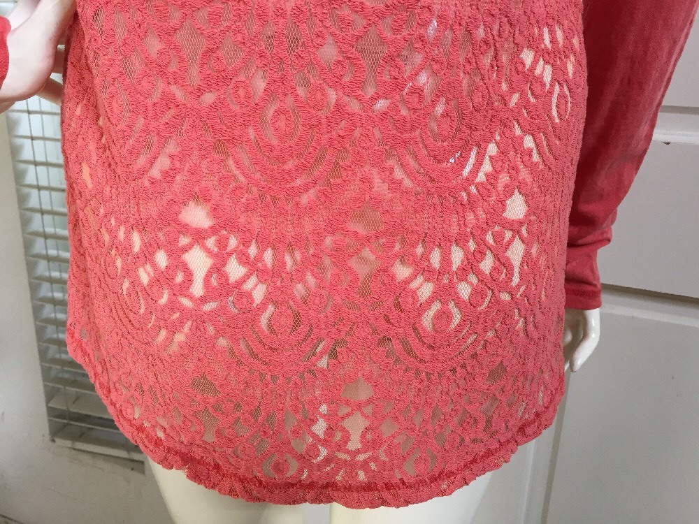 Others Follow NEW Coral Heathered Vintage Wash A-Line Cotton Top w/ Lace Back S
