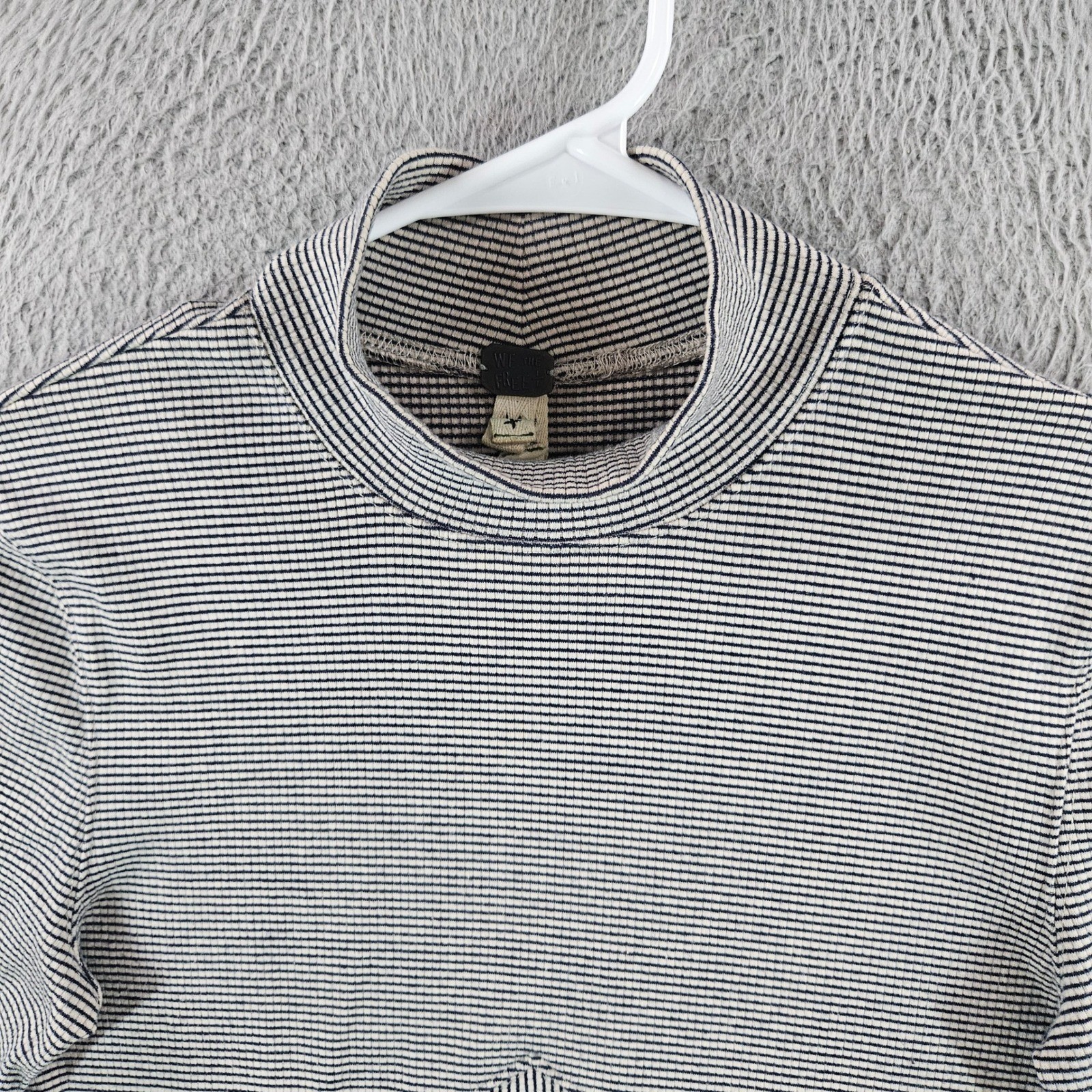 We The Free Free People Mock Neck Striped Ribbed Top Navy Cream Medium Womens