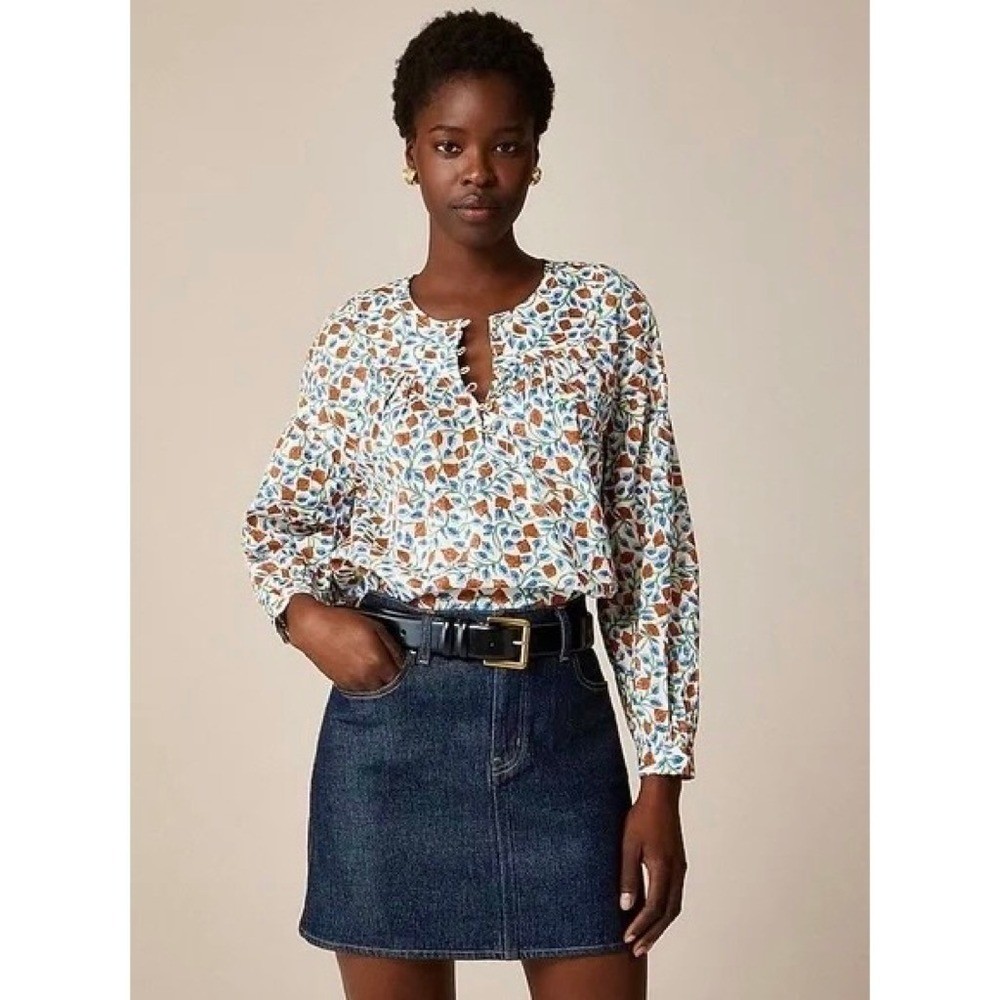 NWT!! J. CREW Shirred Popover Top Blouse Rosewood Floral Preppy Buttons X-Small