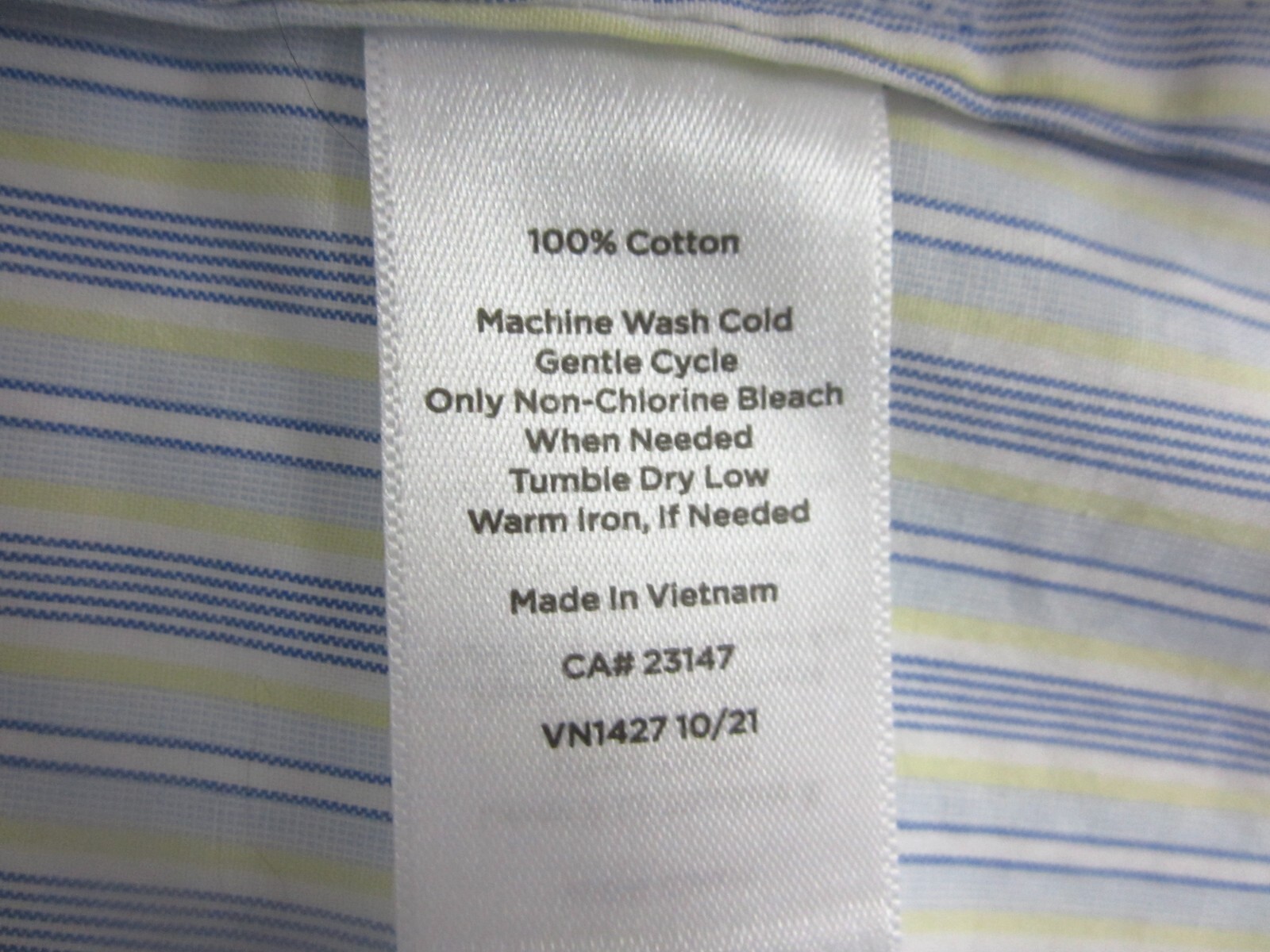Talbots Womens L Blue White Yellow Striped Ruffle SS Blouse Peasant Shirt Cotton