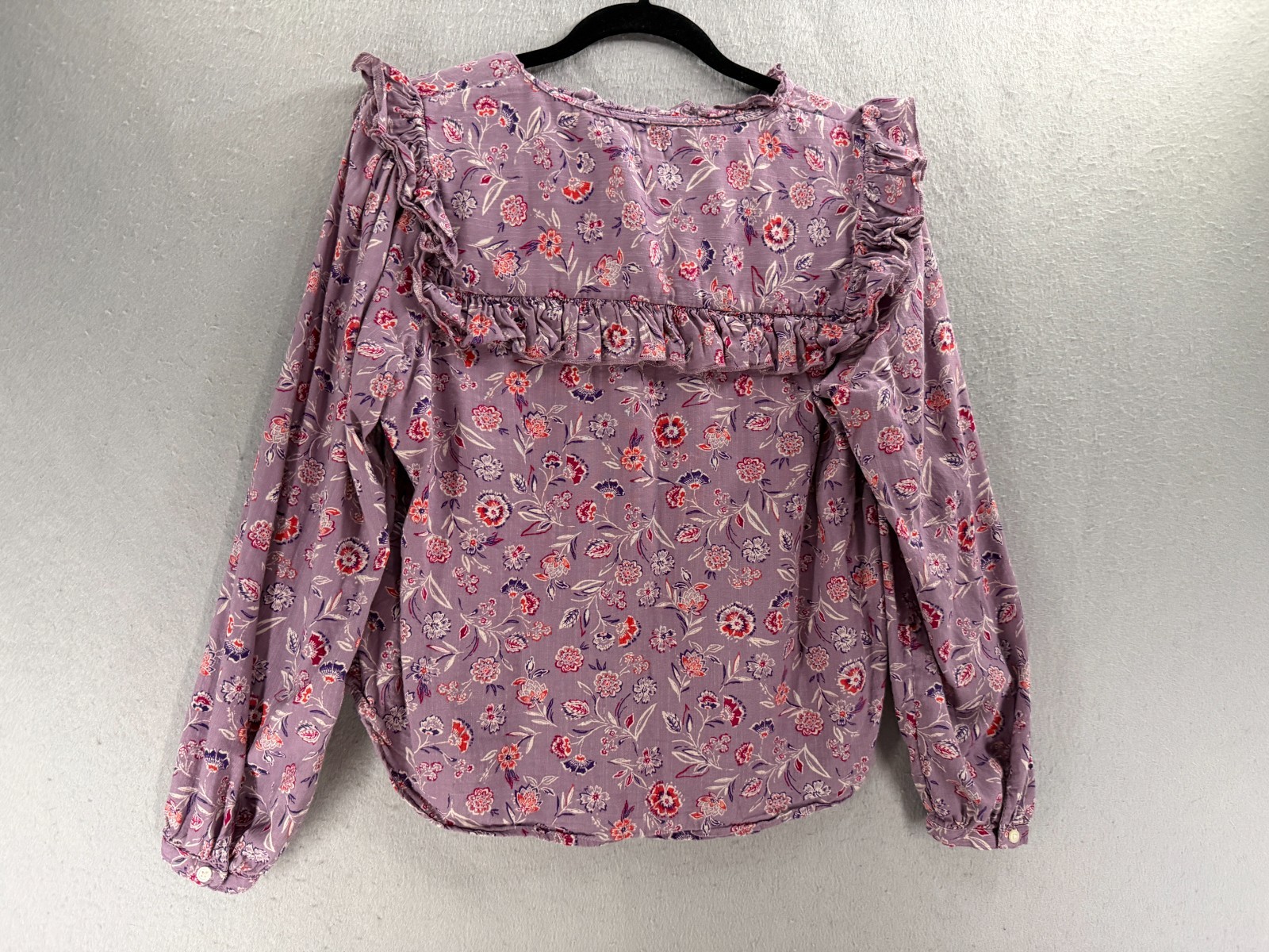 Gap Top Women M Purple Ruffle Button Shirt Prairie Cottagcore Coquette Victorian