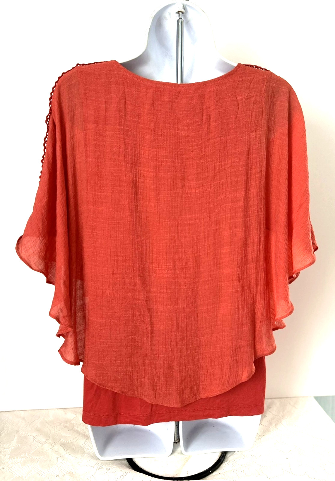 ALYX Orange Layered Tie Front Bead Accents Kimono Sleeve Pullover Top NWOT – S