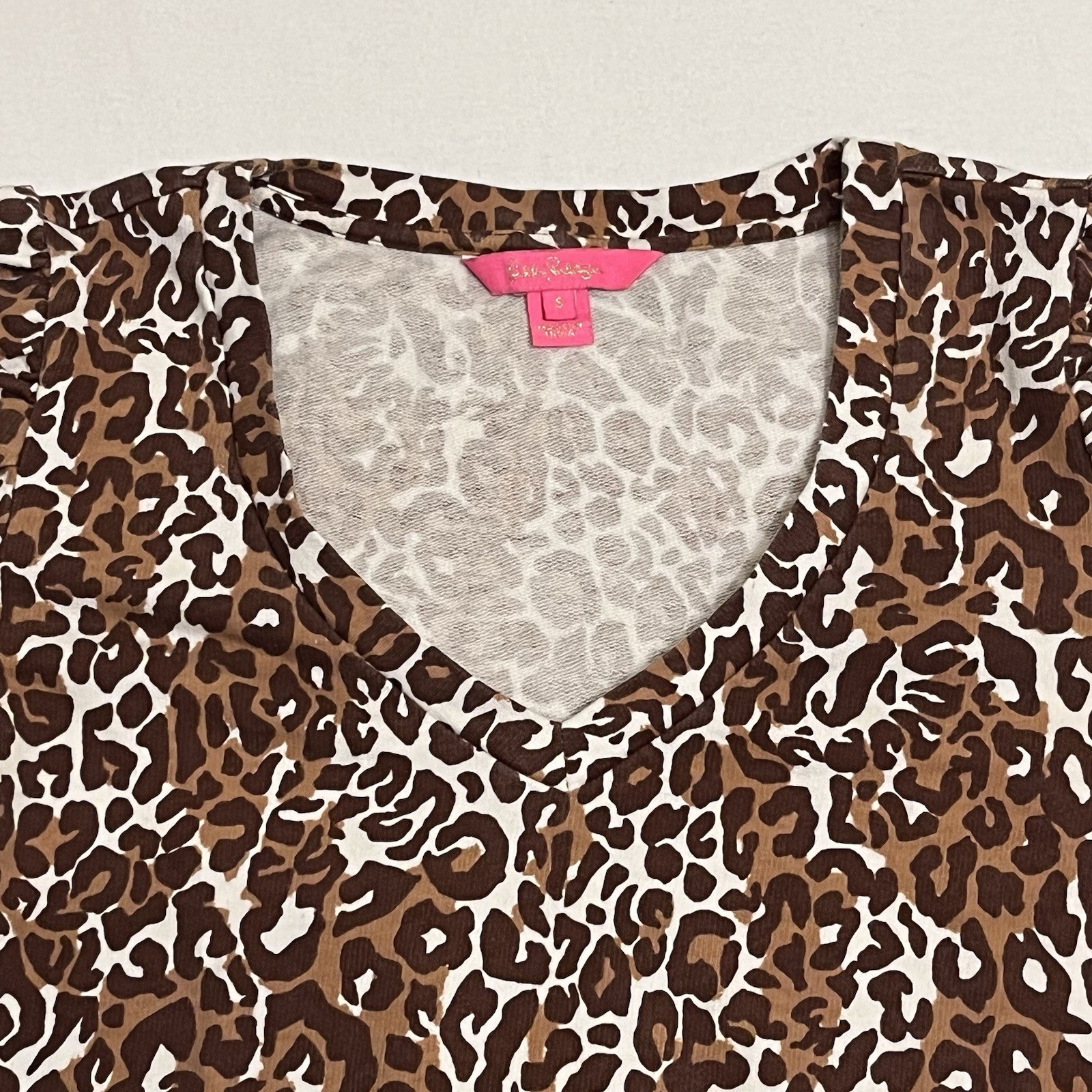 Lilly Pulitzer Chocolate My Favorite Spot Jansen V-Neck Sweatshirt Leopard Top