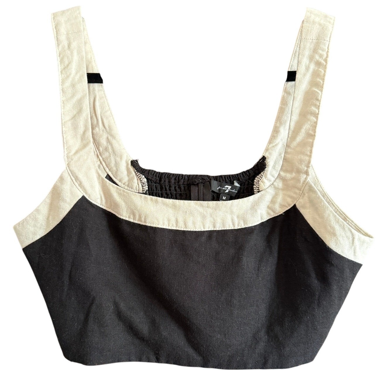 7 FOR ALL MANKIND | Black and White Linen Blend Scoop Neck Crop Top | Medium