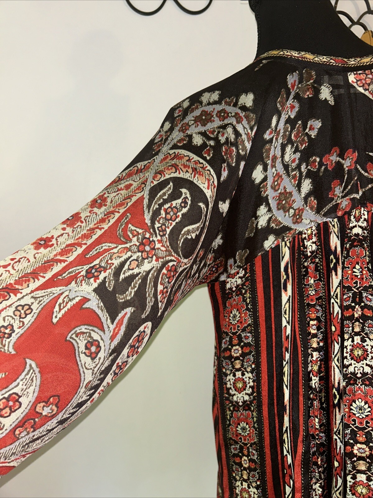 Isabel Marant Etoile Top Tucson Black/Red Paisley Print Crepe Blouse Sz M