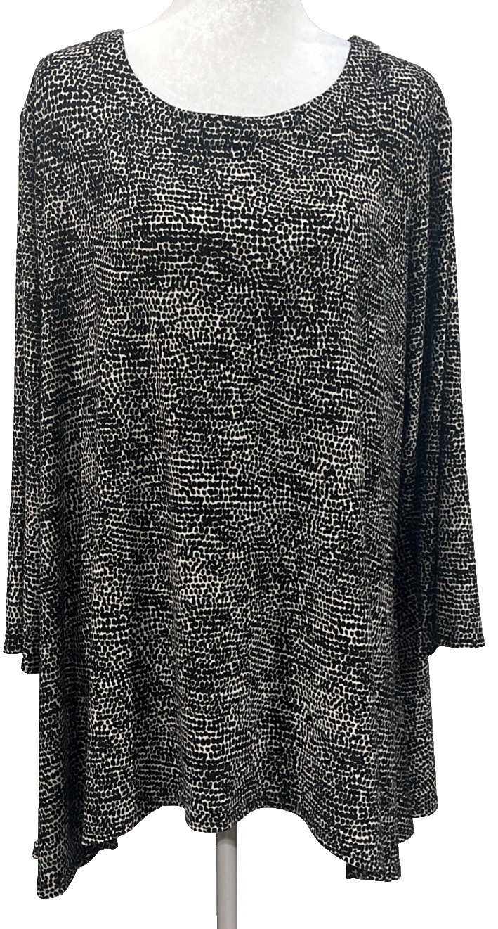 Anne Klein Plus Size 2X Animal Print Tunic Top 3/4 Sleeve Crew Neck Stretch