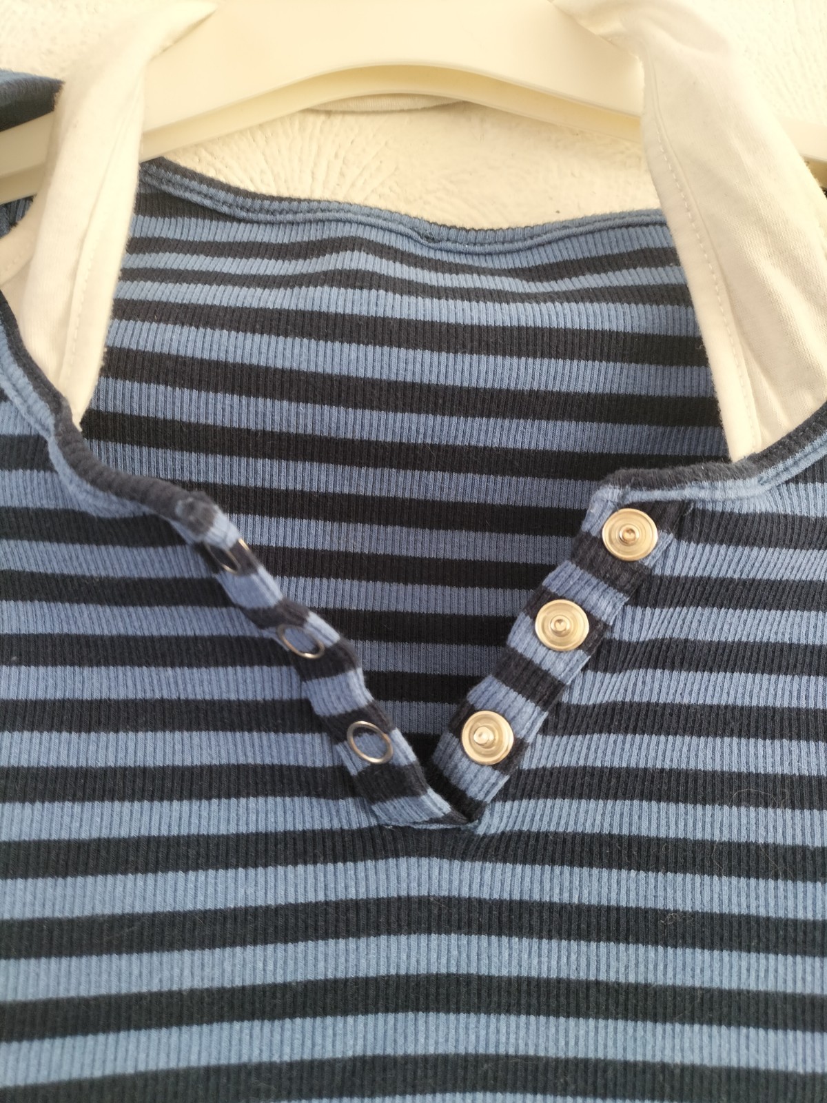 Cider Blue Cropped Top T-shirt Polo Halter Layer Striped Button Short Size S
