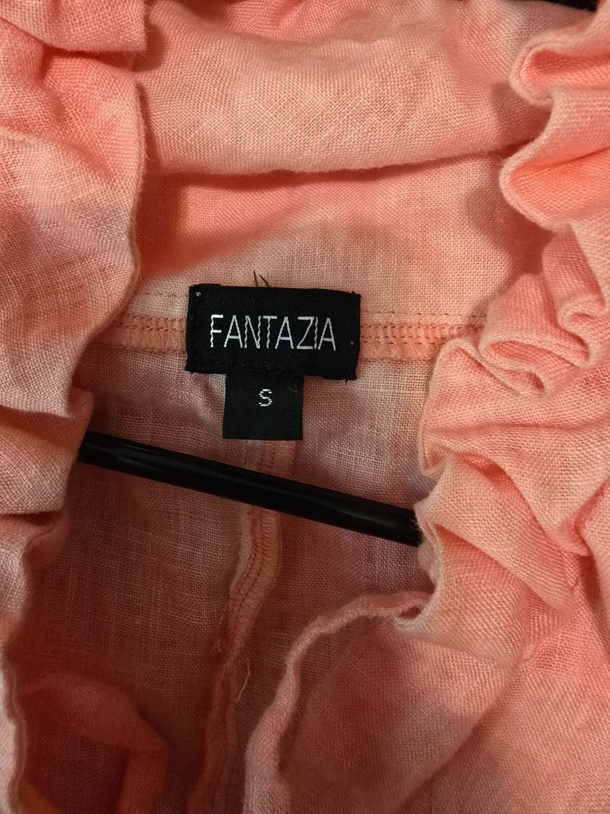 Fantazia Pink Oversized Lagenlook Ruffled Button-Front Linen Jacket With Pockets
