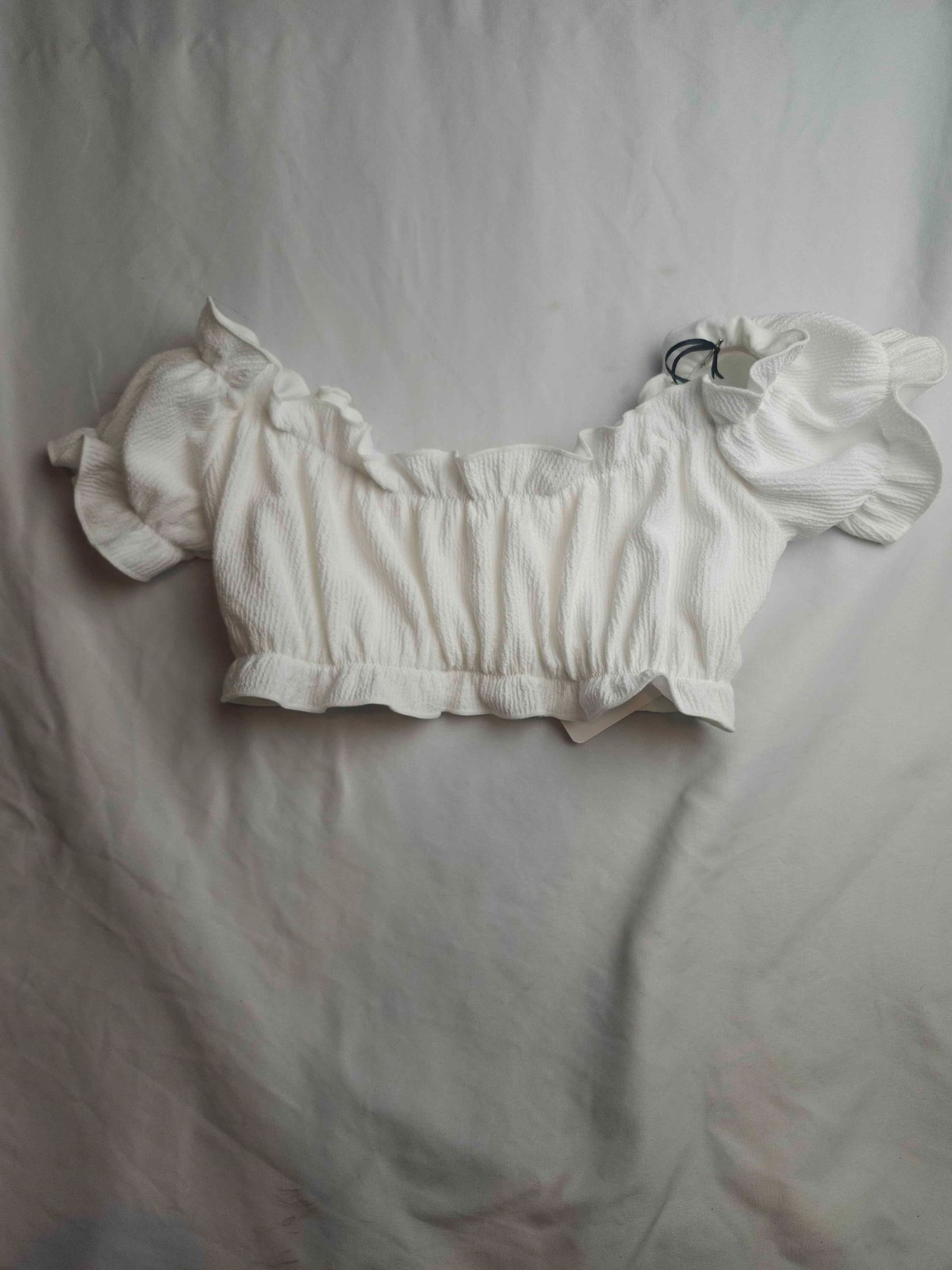 Perfectly Priscilla Off The Shoulder Crop Top Small White Knit Smocked Boho NWT