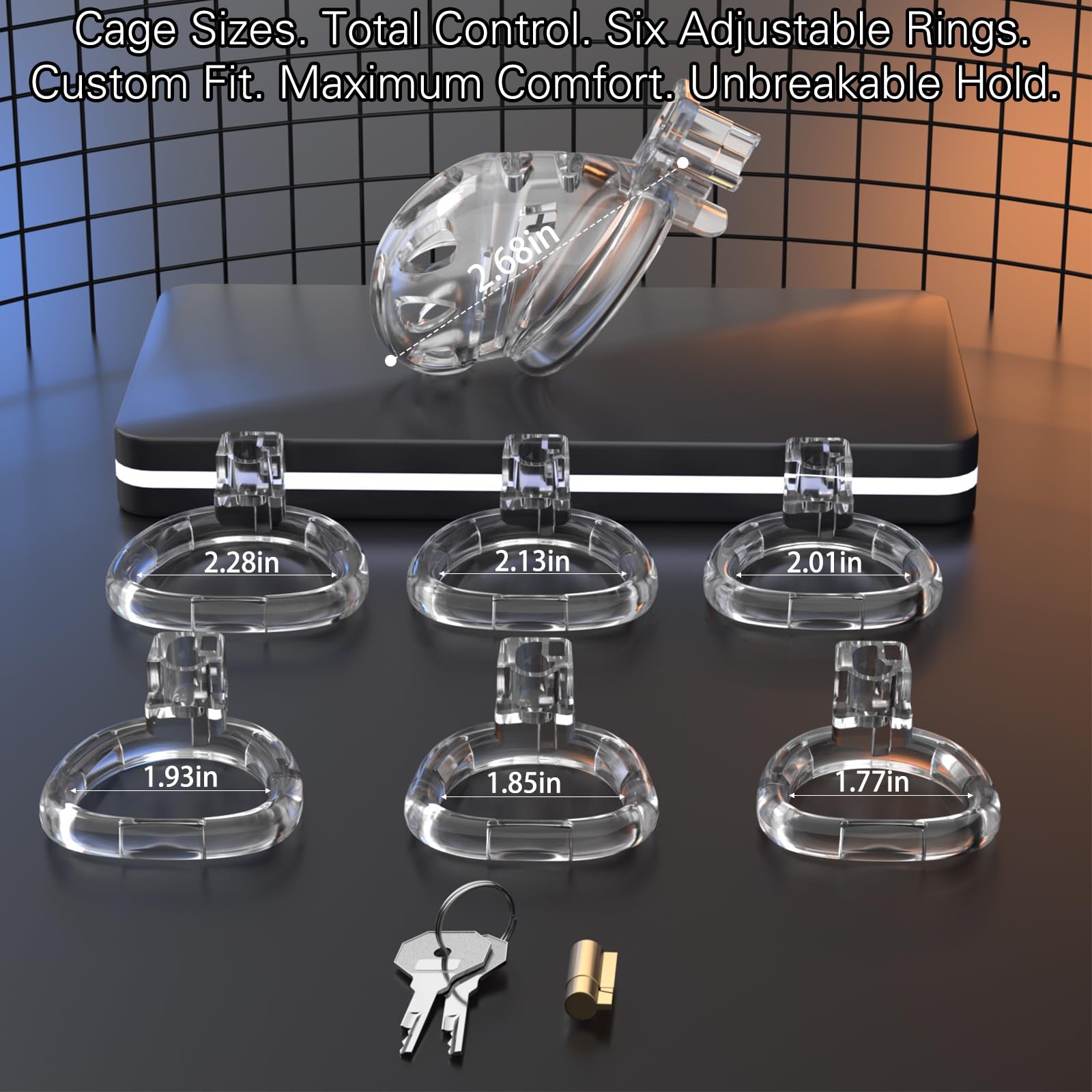 Male Chastity Cage Device, Soft Silicone Cock Cage with 6 Size Rings, Adjusta…