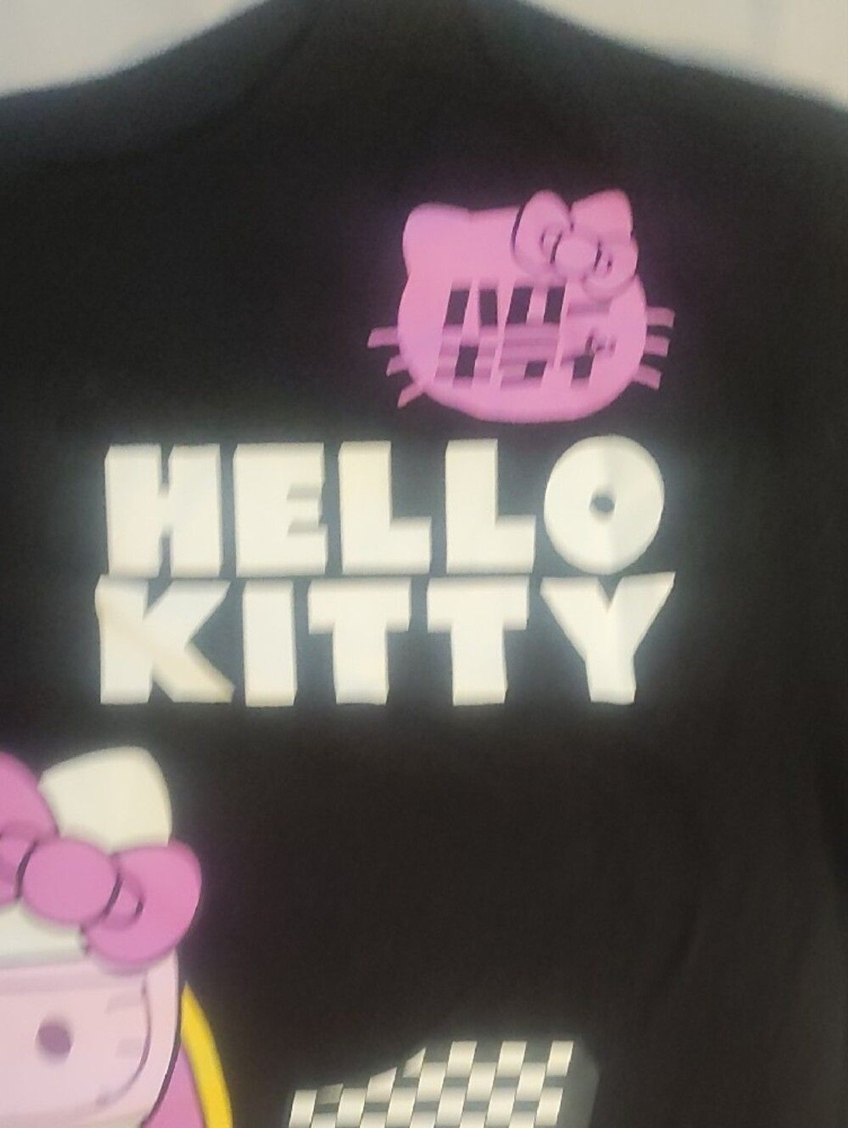 Love Tribe Black Hello Kitty Racing Graphic Tee with Pink and Yellow Accents