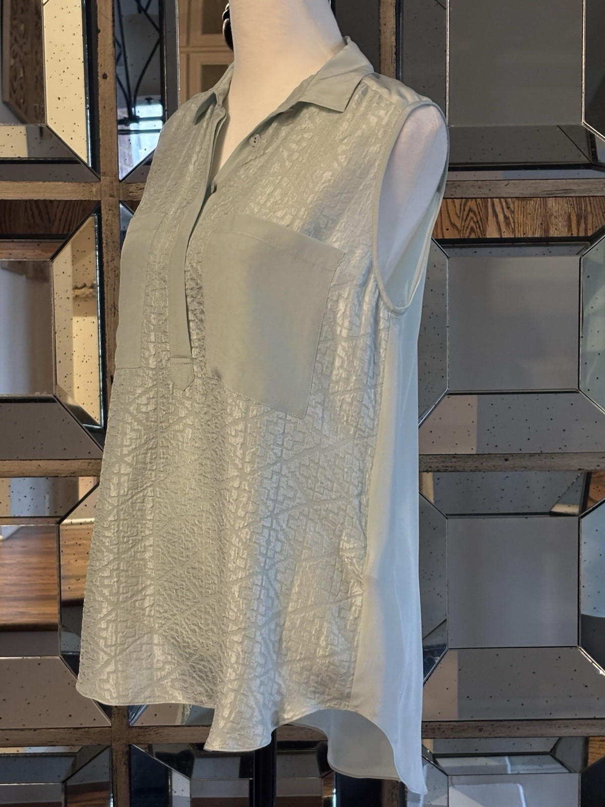 Rebecca Taylor Mist Aztec Silk Sleeveless Top Size 0,XS New W/Tags MSRP $225.