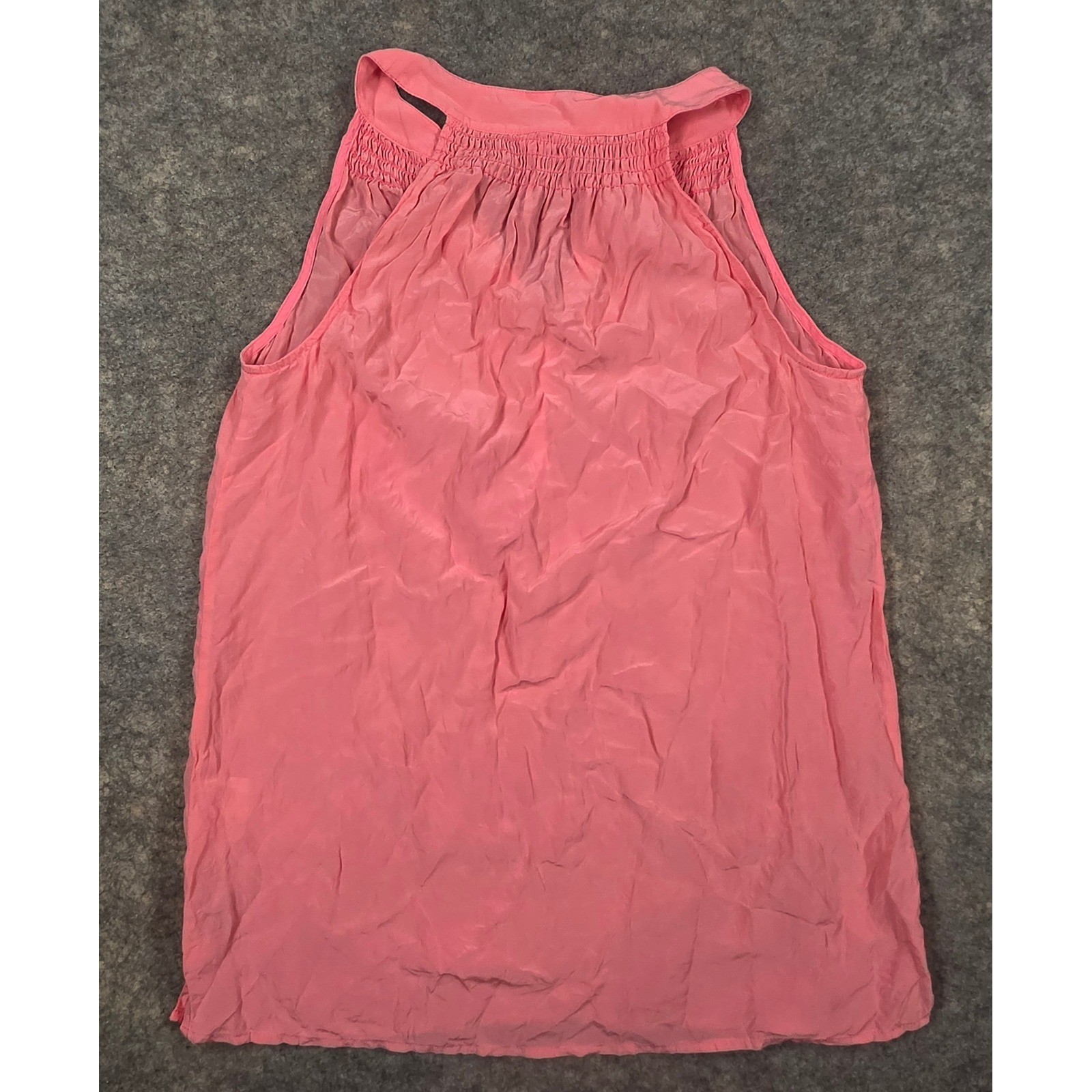 Lilly Pulitzer Pink 100% Silk Smocked Henley Sleeveless Blouse Top XS RN88189