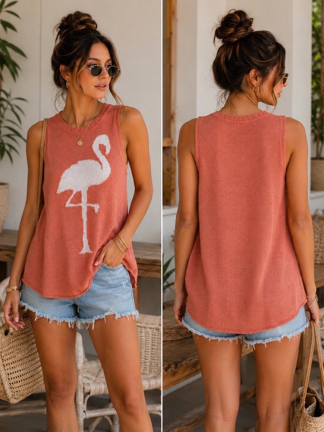 $110 Show Me Your Mumu Owen Muscle Tank Papaya Flamingo Sweater Knit NEW M