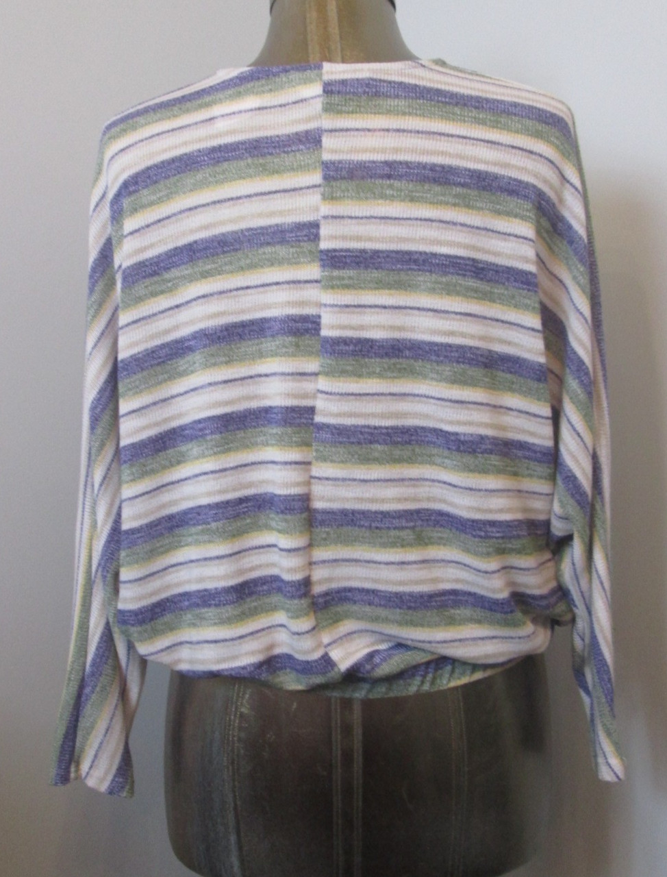 Sadie & Sage Striped Draped V-Neck Top Womens Size L White/Green/Blue 311-35003