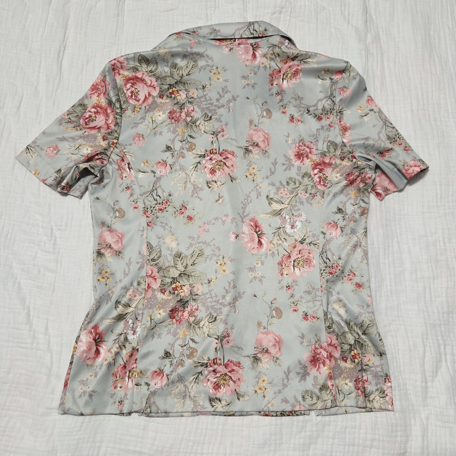 Haband Petite Small Floral Button Up Shirt Short Sleeve Grandma Core Slit Hem
